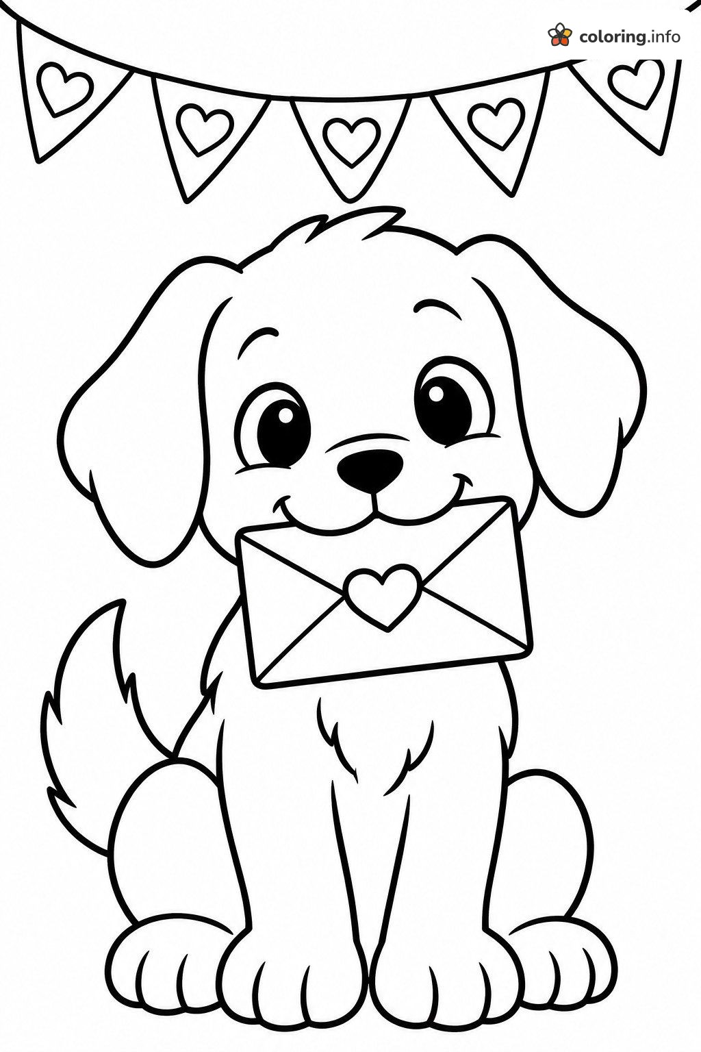 Puppy Delivering a Valentine's Day Love Letter coloring page Puppy Delivering a Valentine's Day Love Letter coloring page