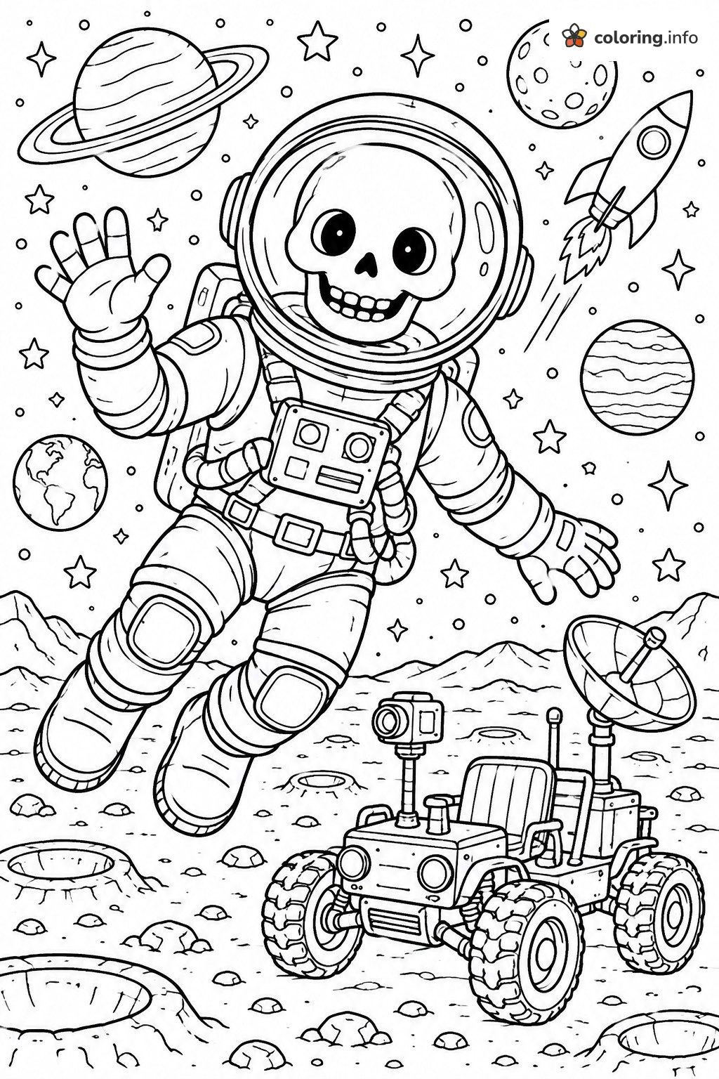 Moon Rover Visit With a Skeleton Astronaut coloring page Moon Rover Visit With a Skeleton Astronaut coloring page