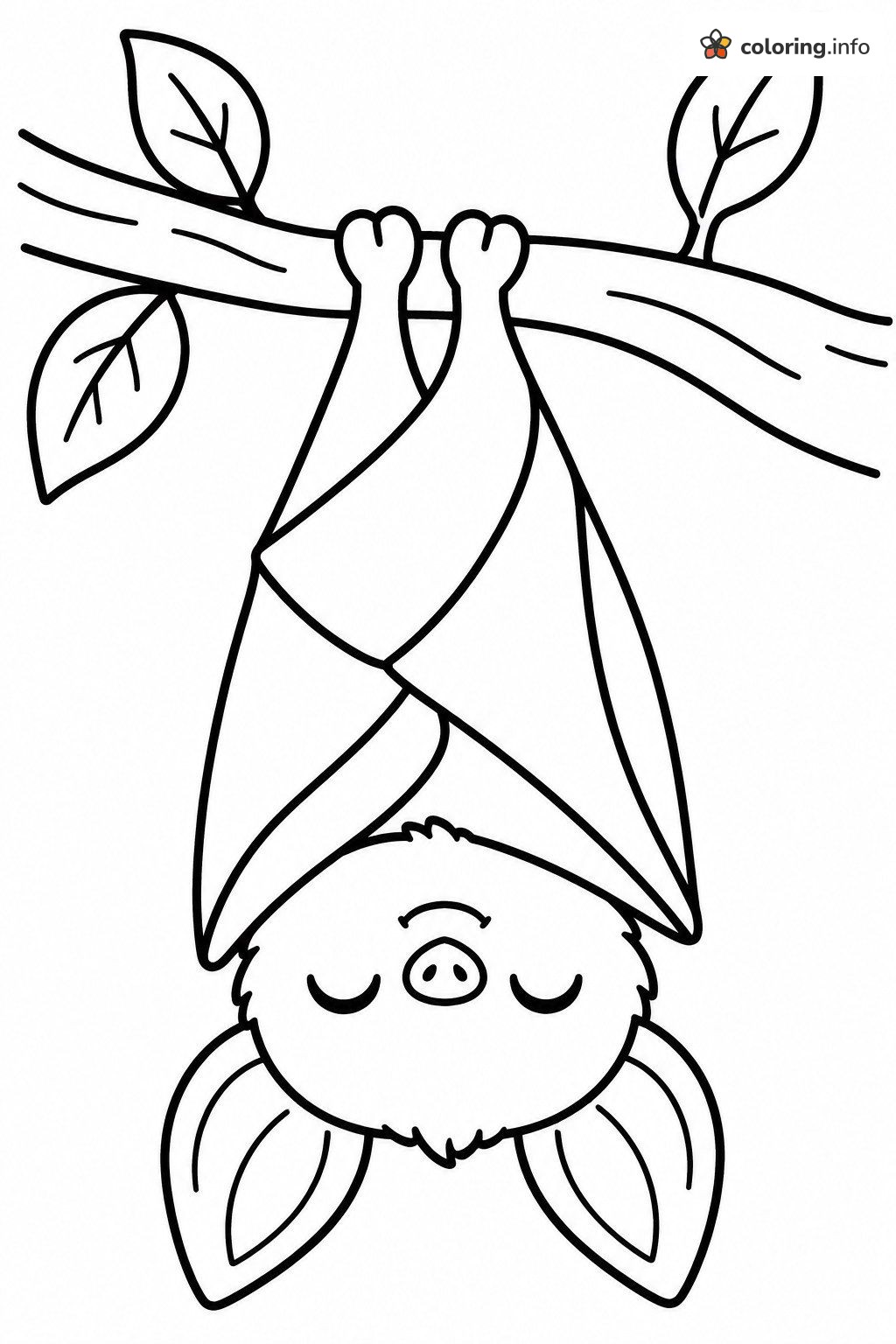 Bat Napping Upside Down on a Thick Branch coloring page Bat Napping Upside Down on a Thick Branch coloring page