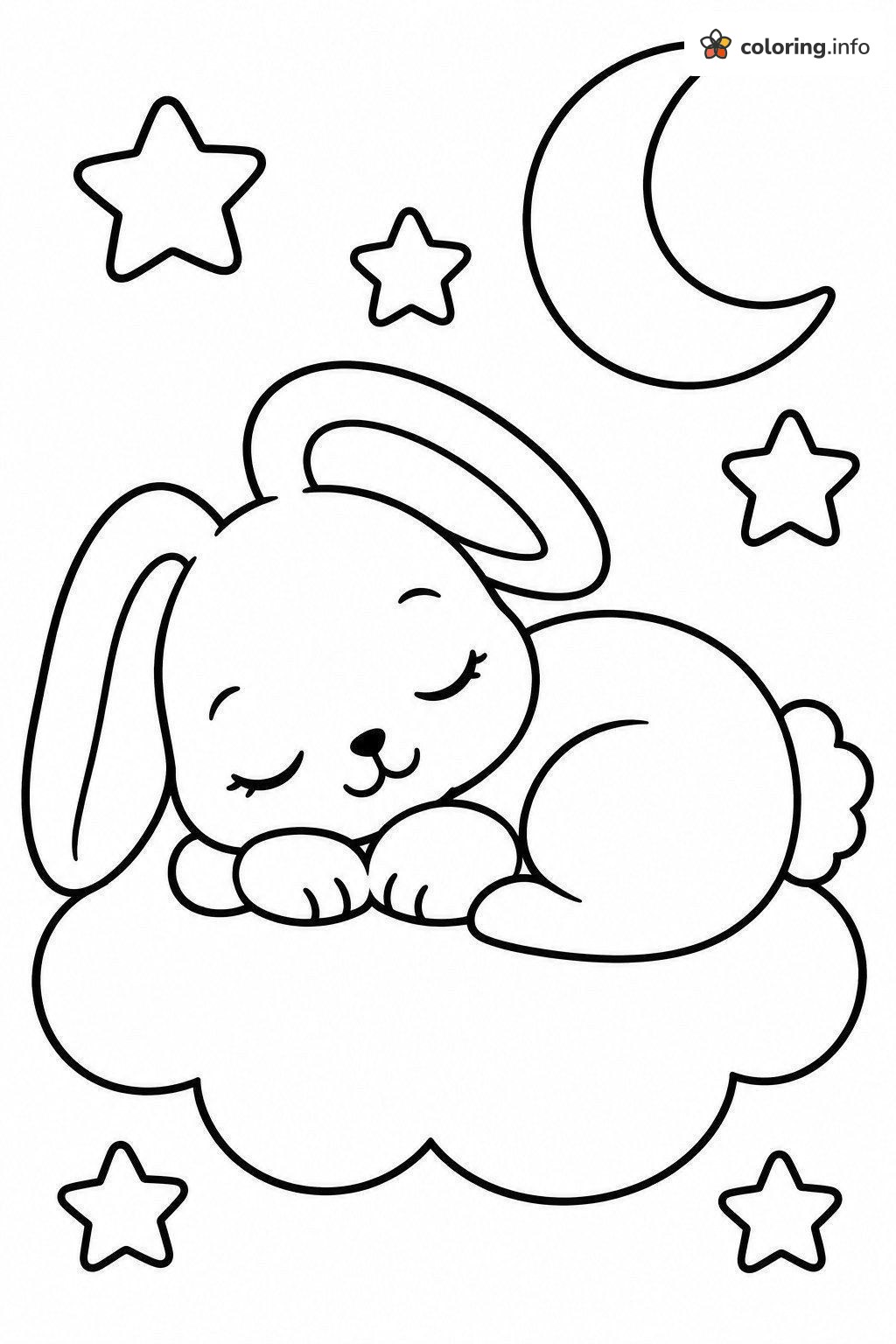 Sleepy Bunny with a Halo on a Cloud coloring page Sleepy Bunny with a Halo on a Cloud coloring page
