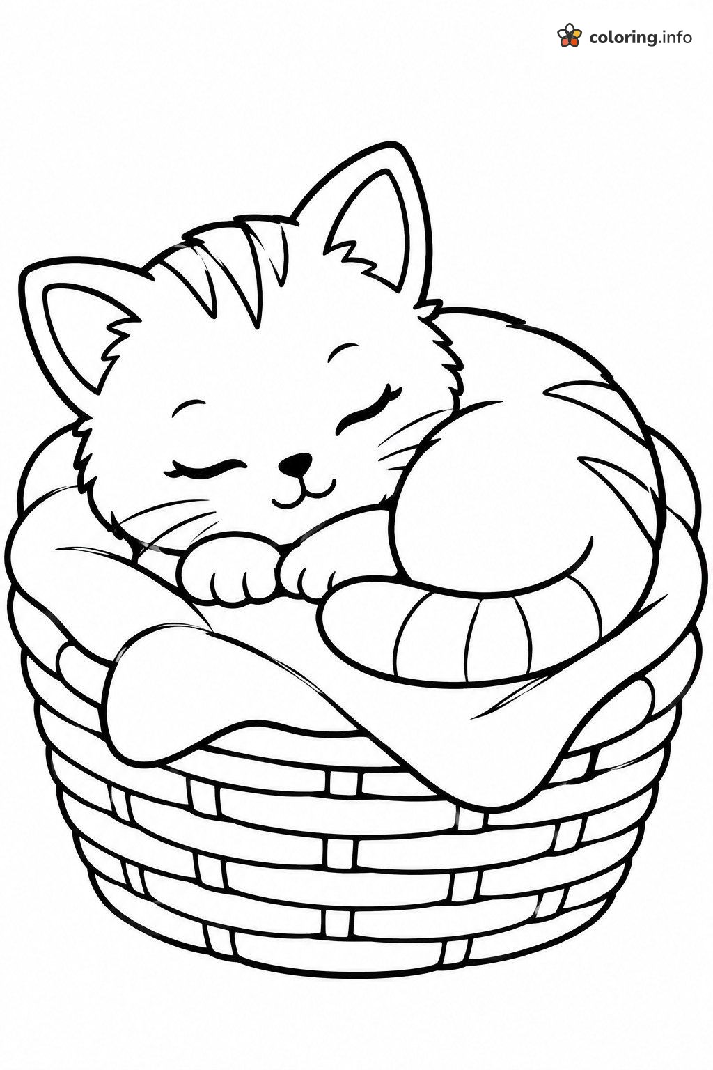 Cozy Kitten Napping in a Woven Basket coloring page Cozy Kitten Napping in a Woven Basket coloring page