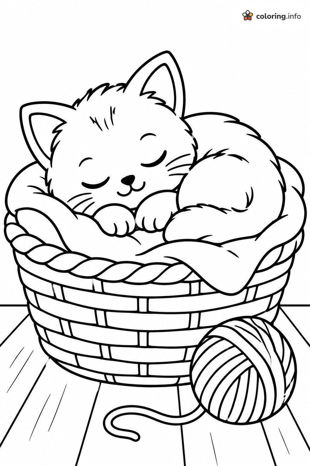 Sleepy Kitten in a Basket with Yarn: Adopt Me! Page coloring page Sleepy Kitten in a Basket with Yarn: Adopt Me! Page coloring page