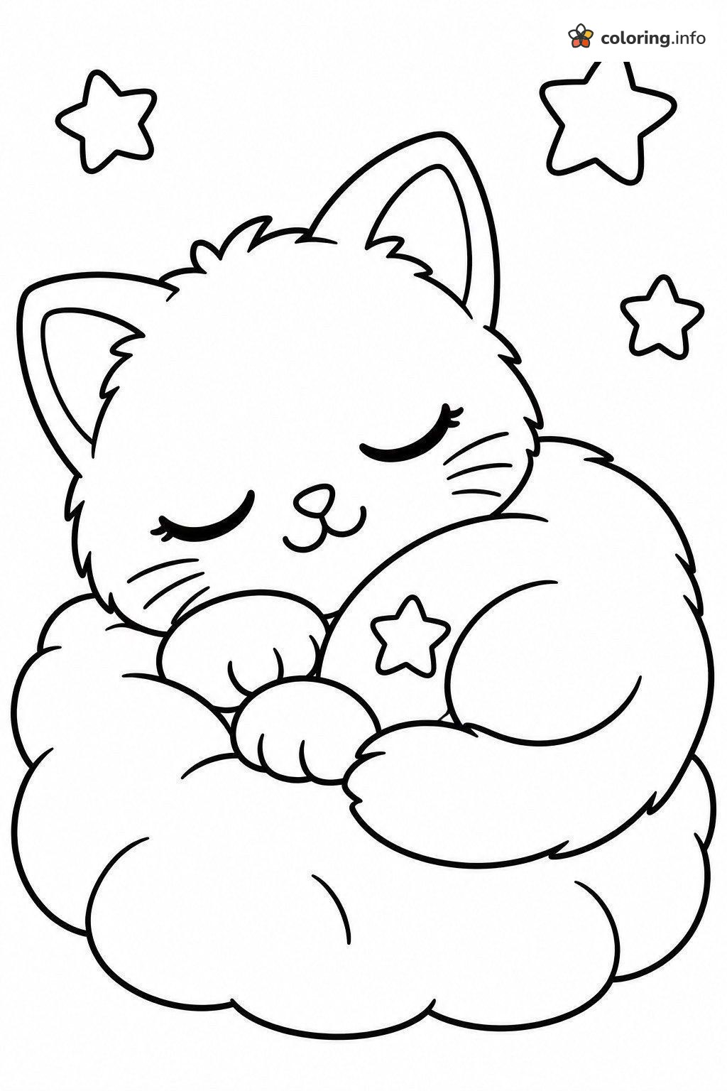 Sleepy Kitten on a Cloud, Beanie Boos Printable coloring page Sleepy Kitten on a Cloud, Beanie Boos Printable coloring page