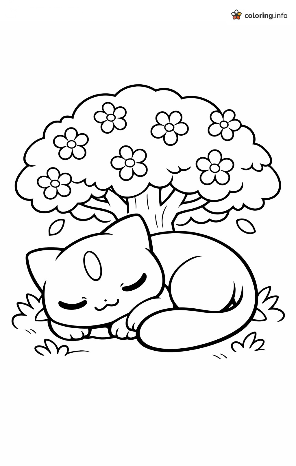 Sleepy Mewtwo Curled Under a Flowering Tree coloring sheet Sleepy Mewtwo Curled Under a Flowering Tree coloring sheet
