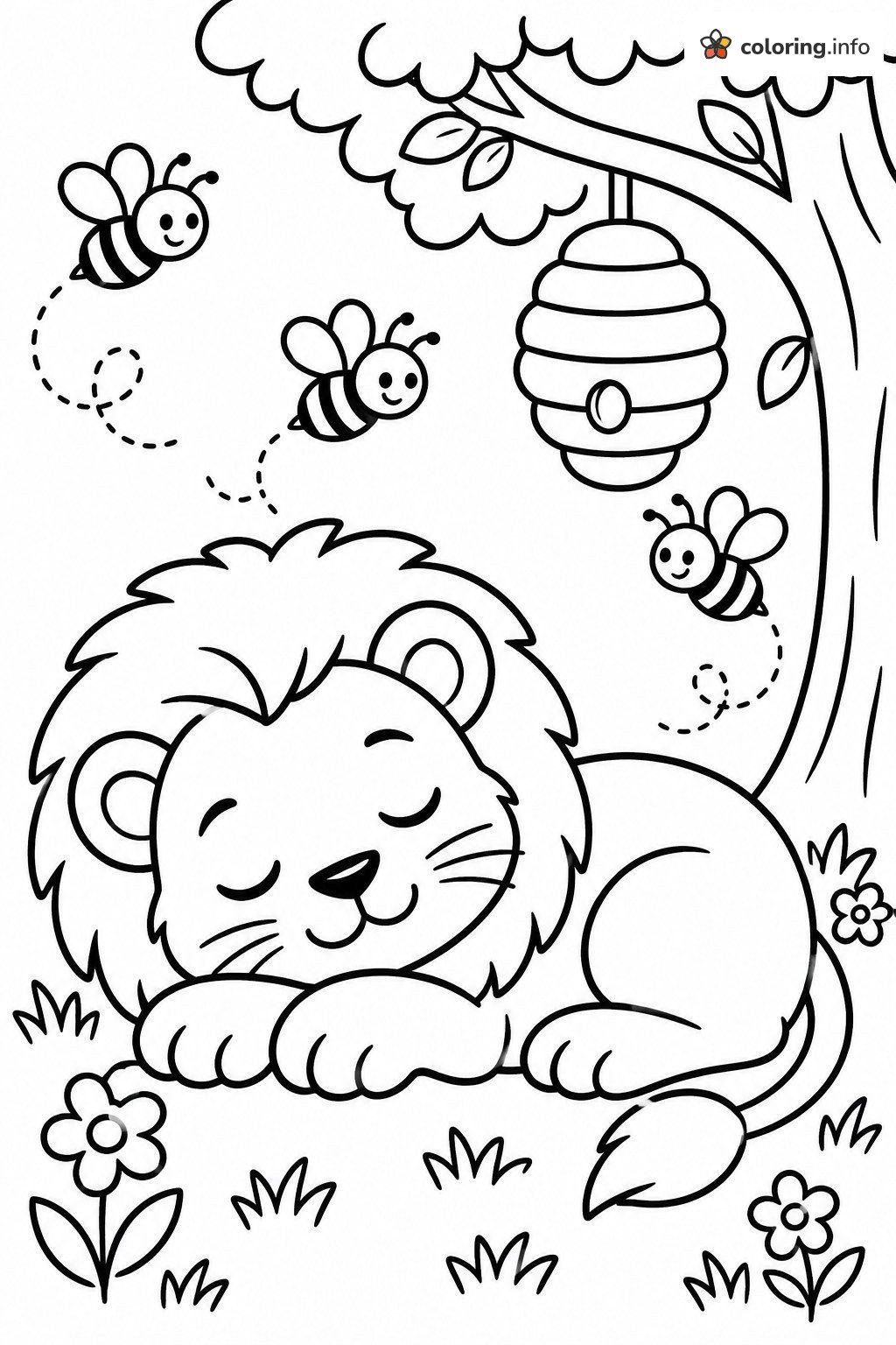 Sleepy Lion Cub and Beehive, Jesus / Bible Category Page coloring page Sleepy Lion Cub and Beehive, Jesus / Bible Category Page coloring page
