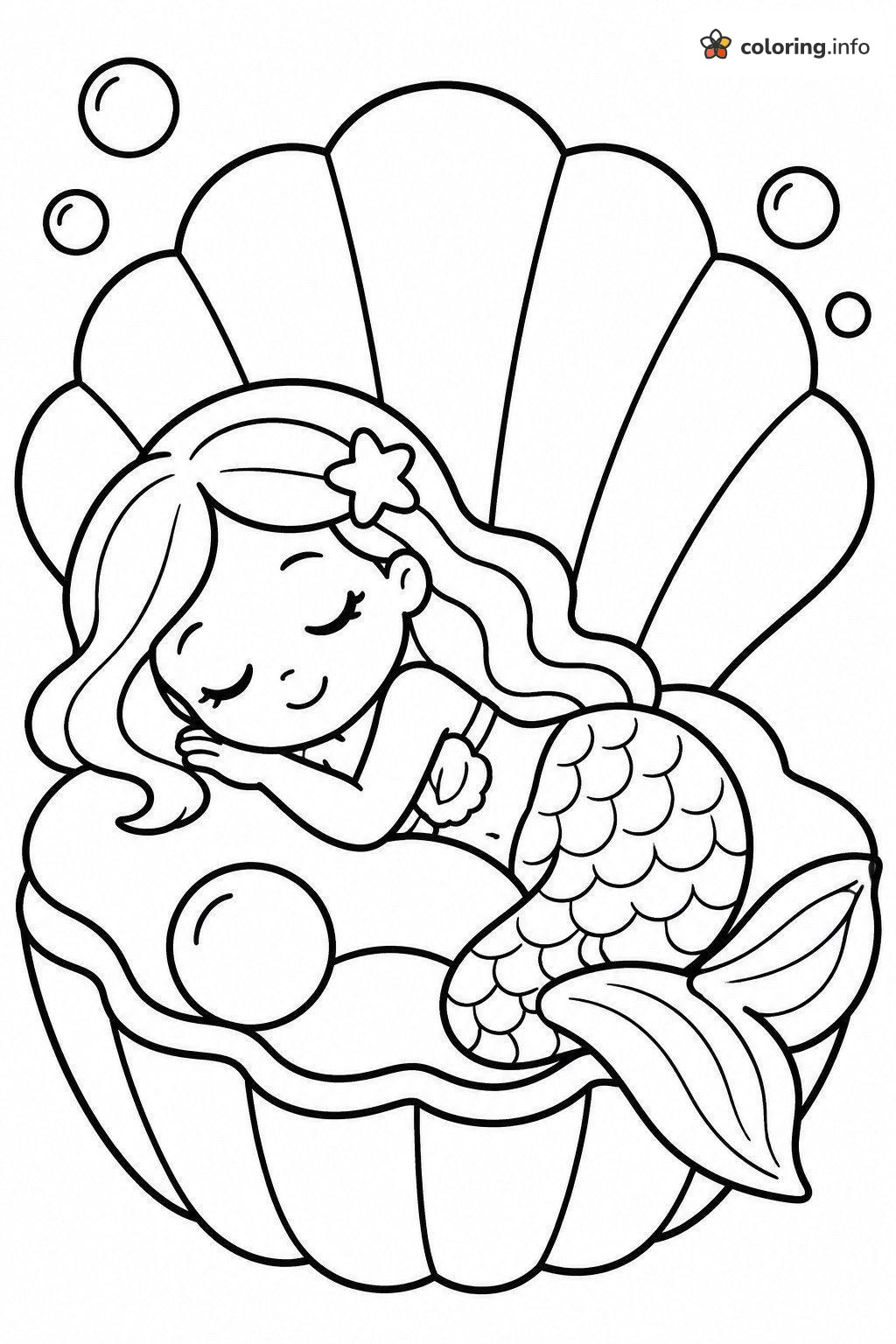 Sleepy Mermaid Curled Up in a Clam Shell coloring page Sleepy Mermaid Curled Up in a Clam Shell coloring page