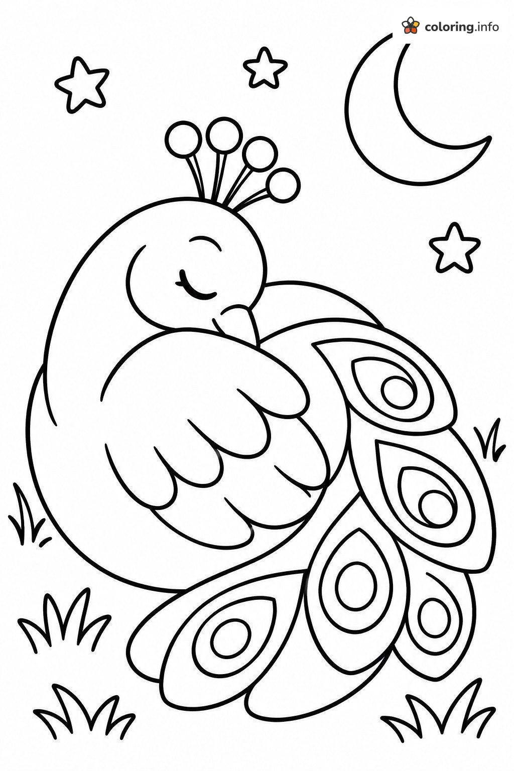Sleepy Peacock Tucked In Beneath the Moon and Stars coloring page Sleepy Peacock Tucked In Beneath the Moon and Stars coloring page