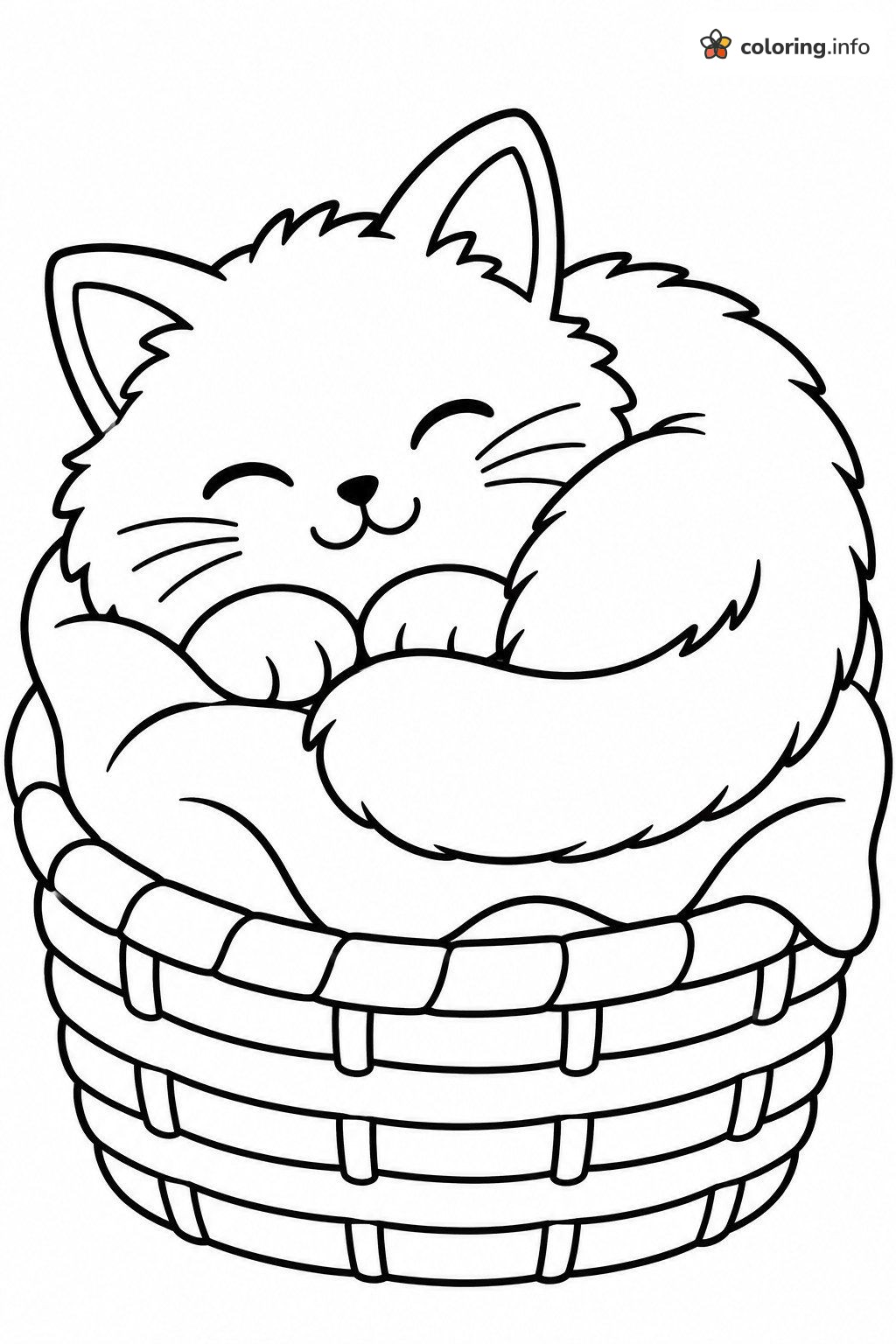 Sleepy Cat Snoozing in a Woven Basket coloring page Sleepy Cat Snoozing in a Woven Basket coloring page