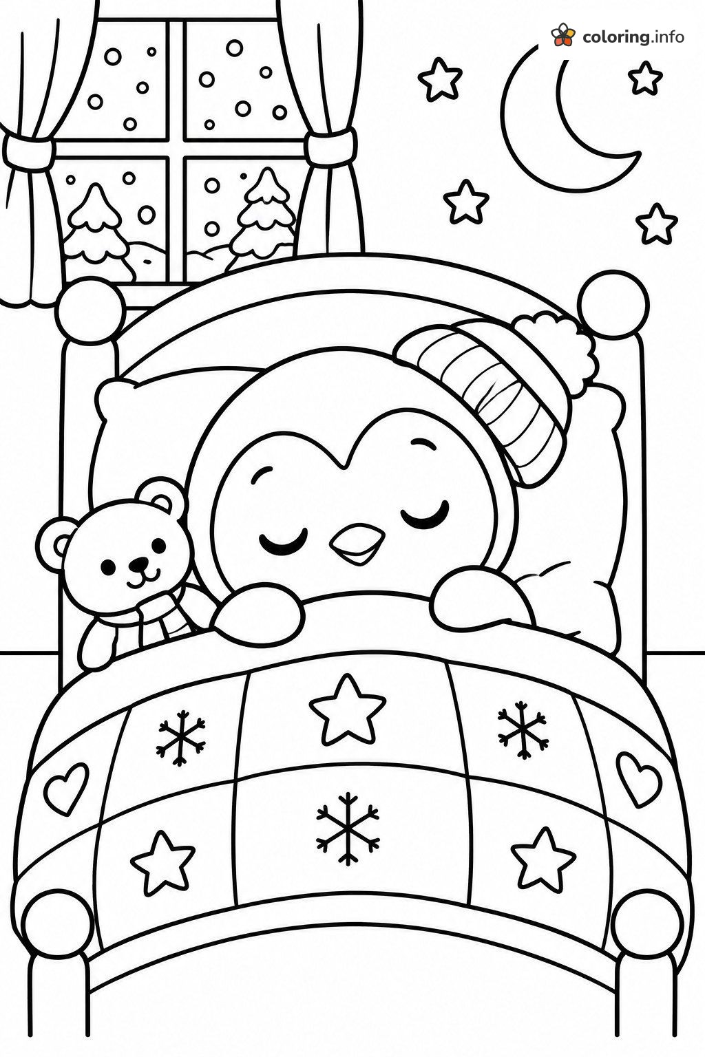 Bedtime Pororo Penguin Snuggling With a Teddy Bear coloring page Bedtime Pororo Penguin Snuggling With a Teddy Bear coloring page