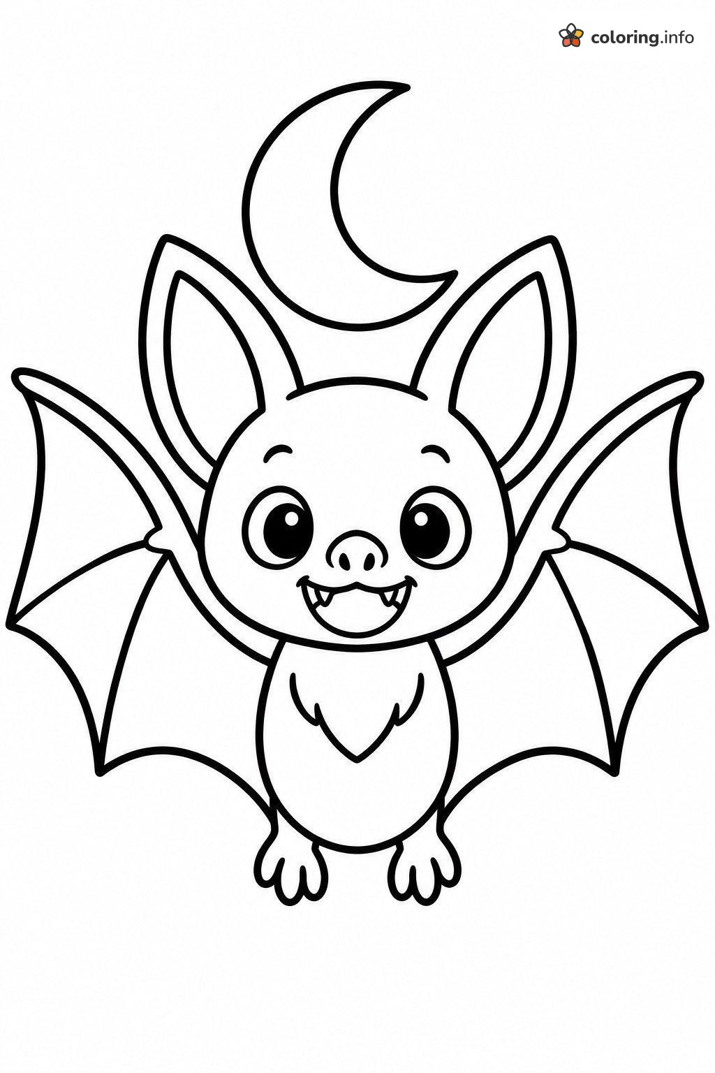 Baby Vampire Bat Flying Below a Crescent Moon coloring sheet Baby Vampire Bat Flying Below a Crescent Moon coloring sheet