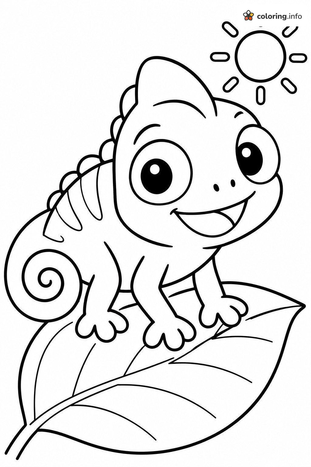 Baby Chameleon Sitting on a Leaf Under the Sun coloring page Baby Chameleon Sitting on a Leaf Under the Sun coloring page