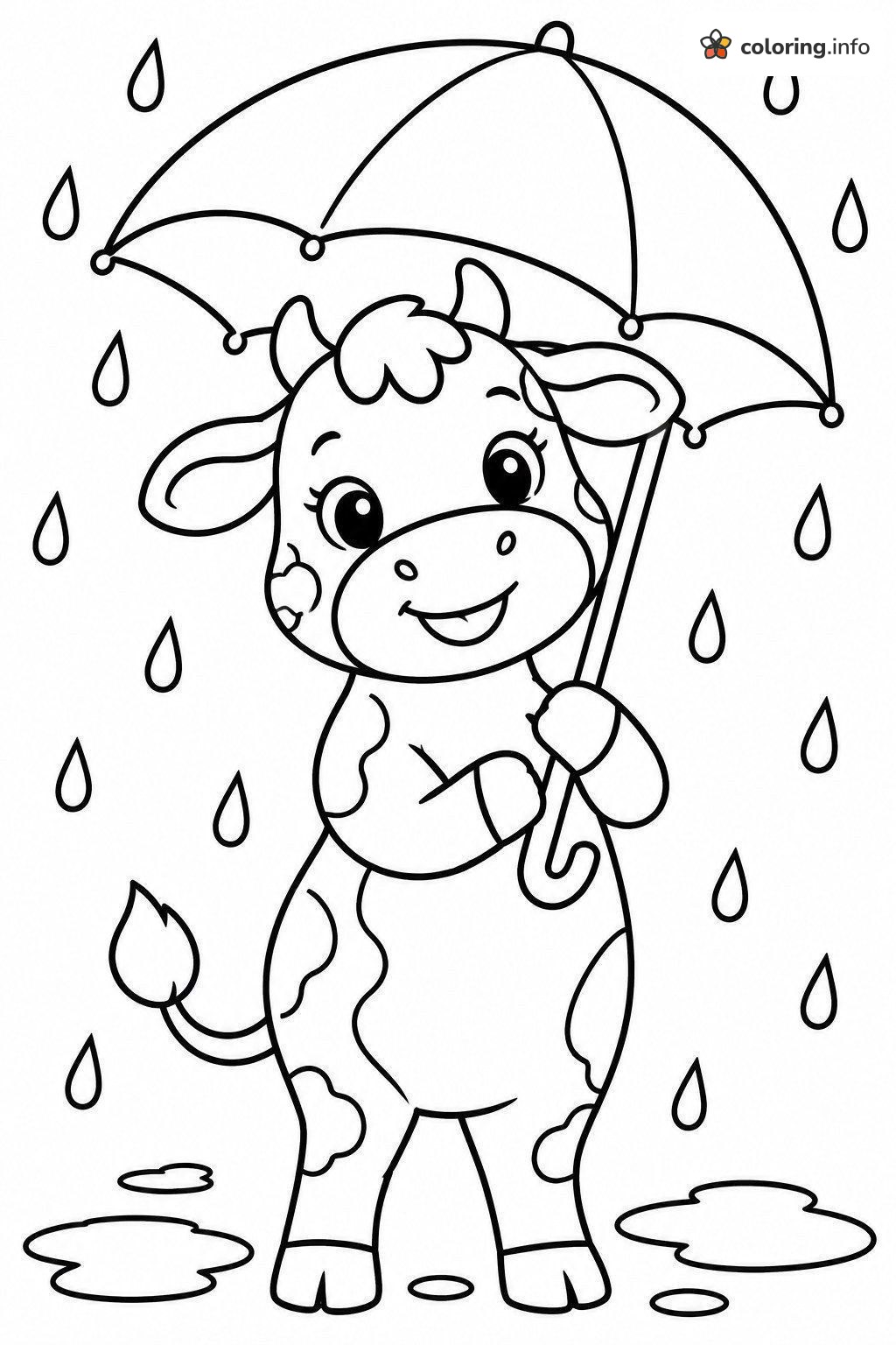 Baby Cow with an Umbrella on a Rainy Day coloring page Baby Cow with an Umbrella on a Rainy Day coloring page