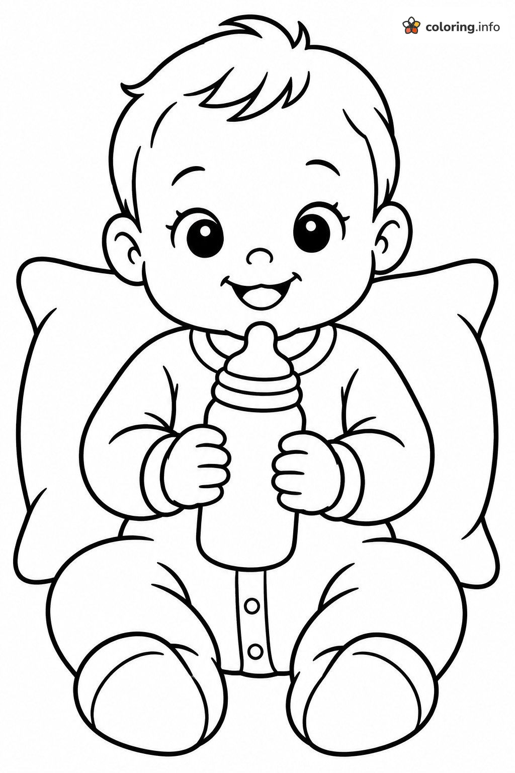 Giggly Baby Holding a Milk Bottle on a Big Pillow coloring sheet Giggly Baby Holding a Milk Bottle on a Big Pillow coloring sheet