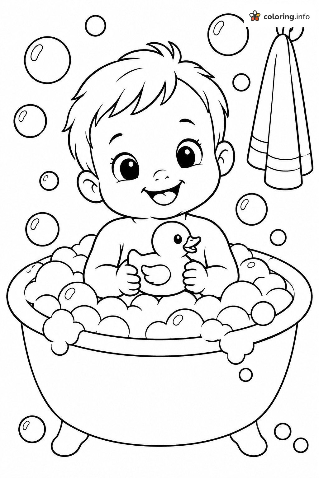 Bubble Bath Baby with a Rubber Duck coloring sheet Bubble Bath Baby with a Rubber Duck coloring sheet