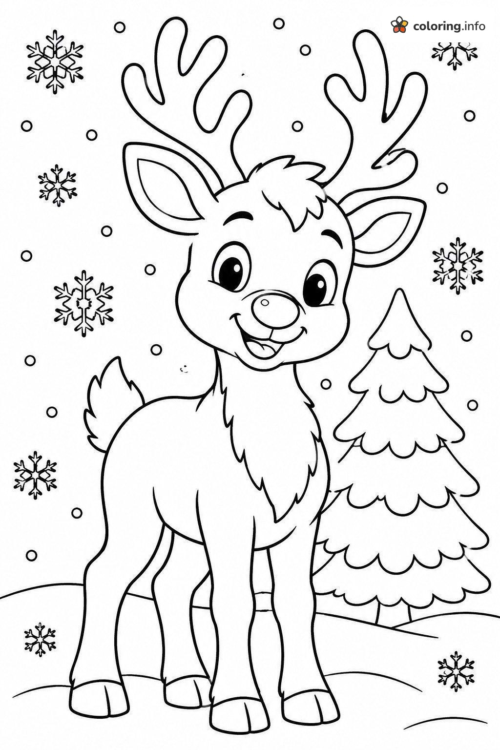 Baby Reindeer Smiling Under Snowflakes coloring page Baby Reindeer Smiling Under Snowflakes coloring page