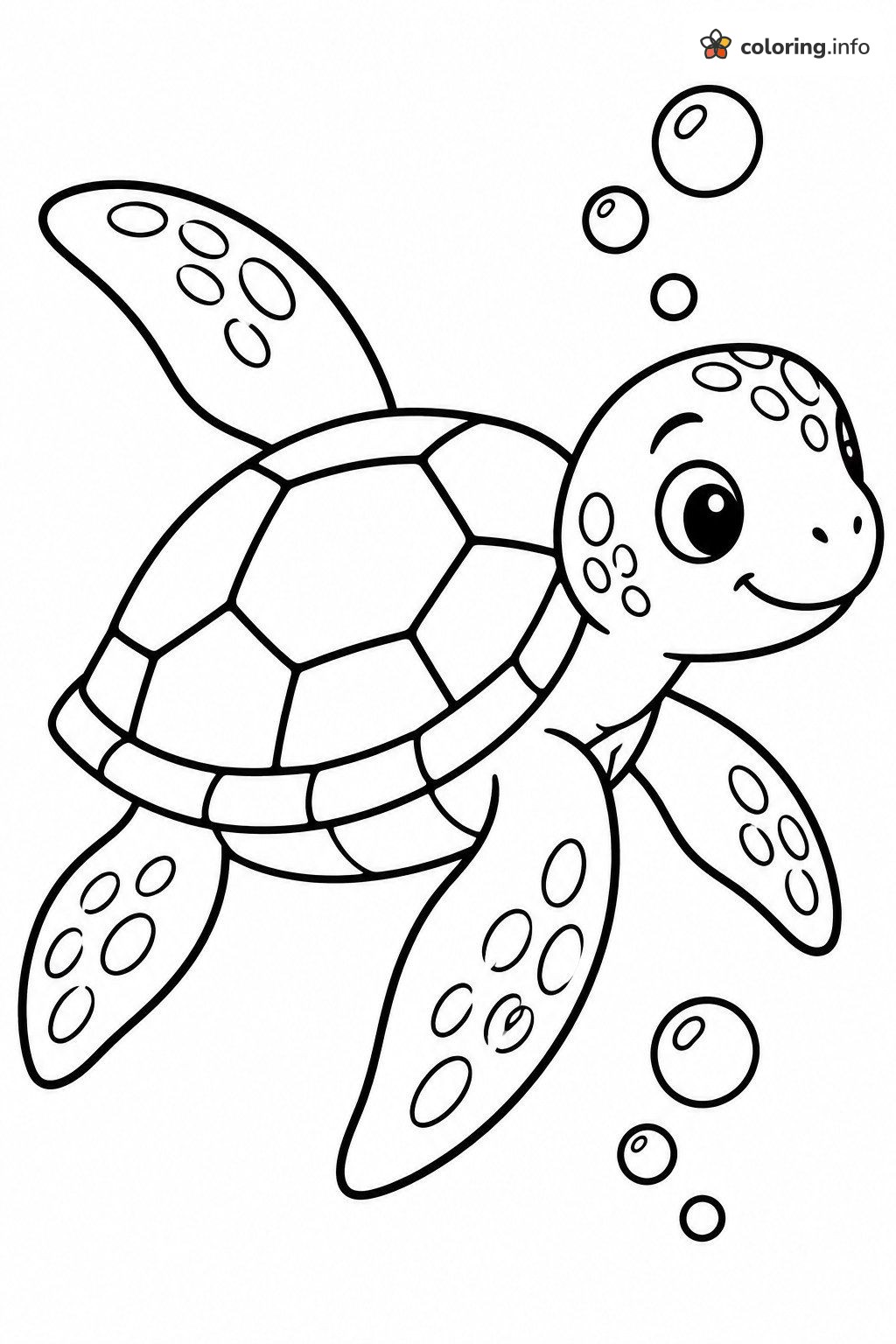 Little Turtle Gliding Along With Five Bubbles coloring page Little Turtle Gliding Along With Five Bubbles coloring page