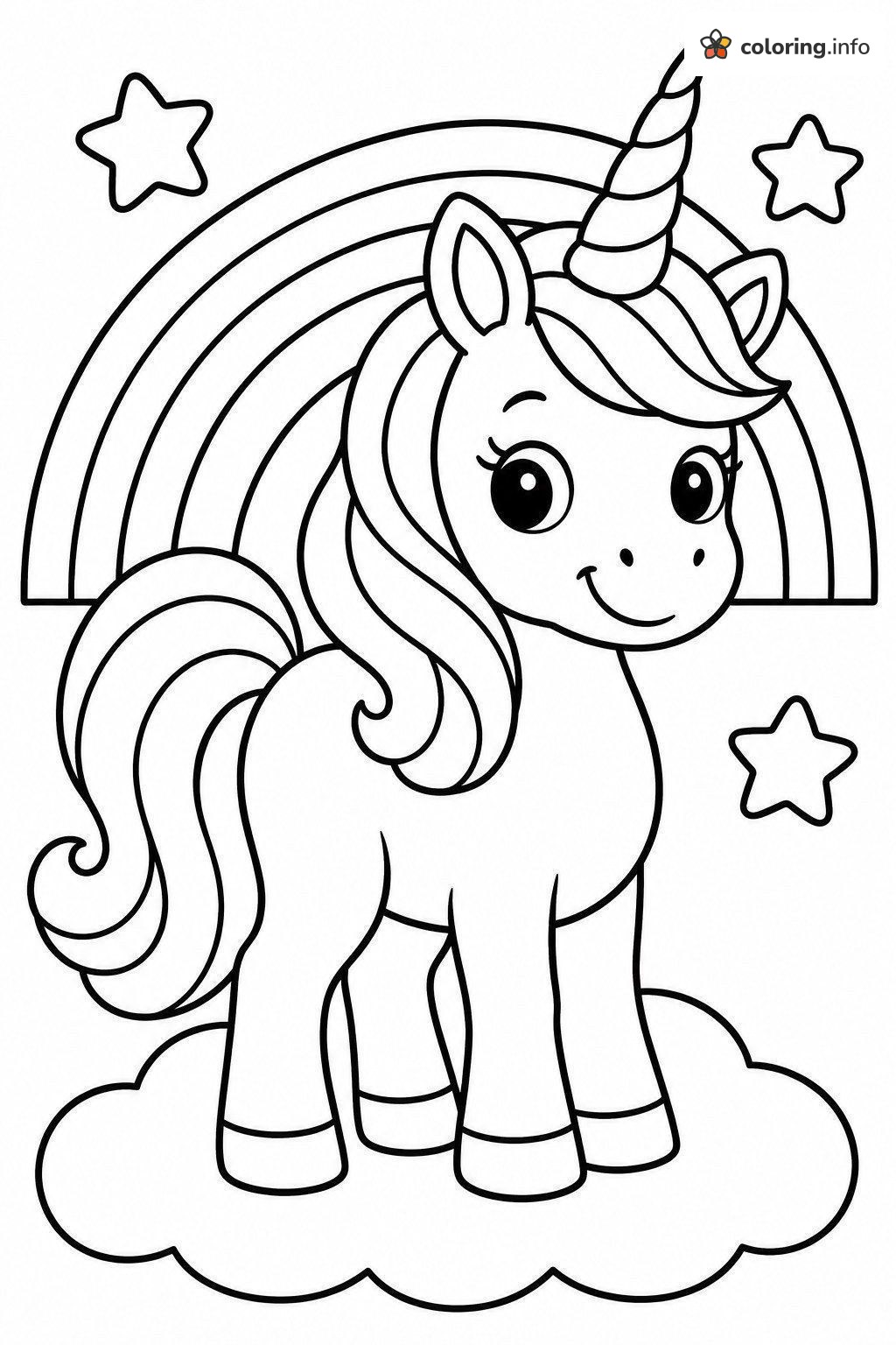 Baby Unicorn on a Cloud, Rainbow Printable For Girls coloring page Baby Unicorn on a Cloud, Rainbow Printable For Girls coloring page