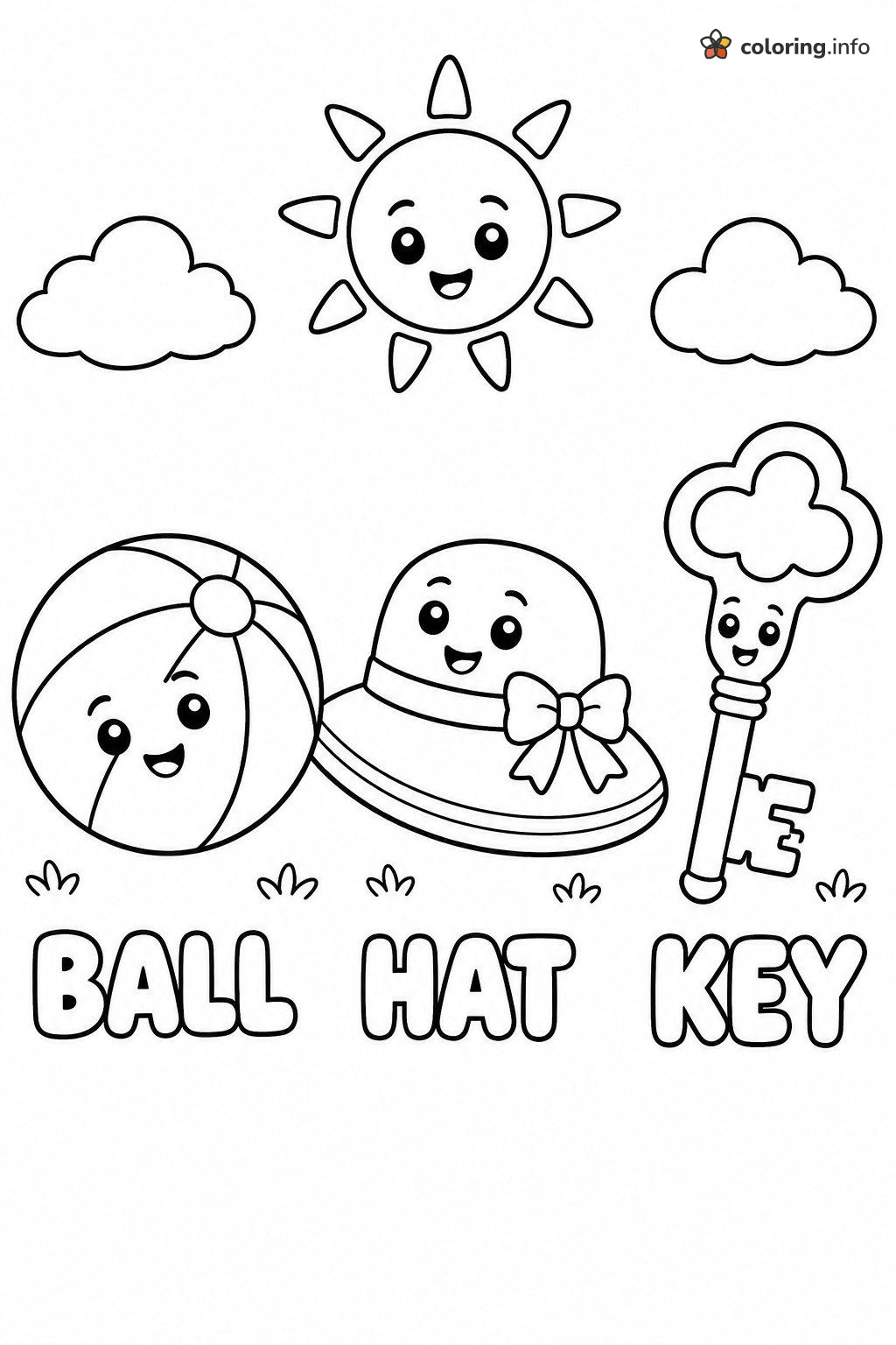 Ball, Hat and Key Words to Color Ball, Hat and Key Words to Color