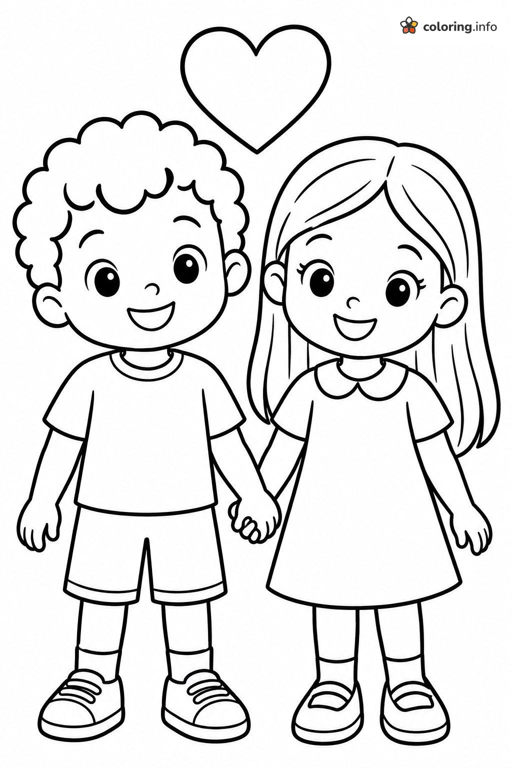 Friendship Heart Page with Boy and Girl Holding Hands coloring page Friendship Heart Page with Boy and Girl Holding Hands coloring page