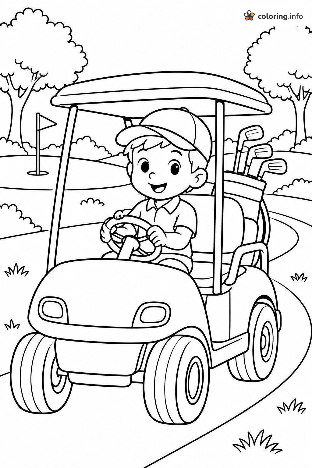Boy Behind the Wheel of a Golf Cart coloring page Boy Behind the Wheel of a Golf Cart coloring page
