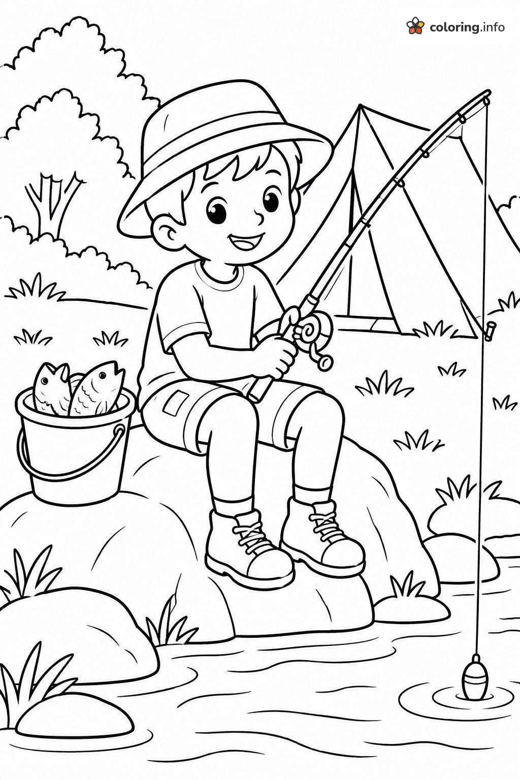 Fishing from a Rock on a Camping Trip coloring page Fishing from a Rock on a Camping Trip coloring page