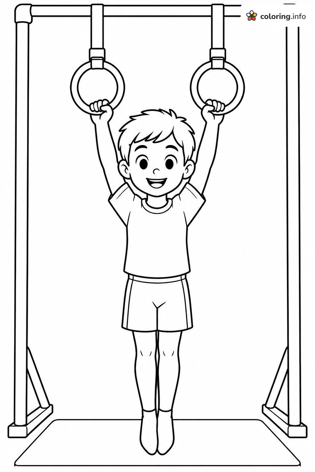 Hanging From the Rings: Gymnastics Boy Coloring Page Hanging From the Rings: Gymnastics Boy Coloring Page