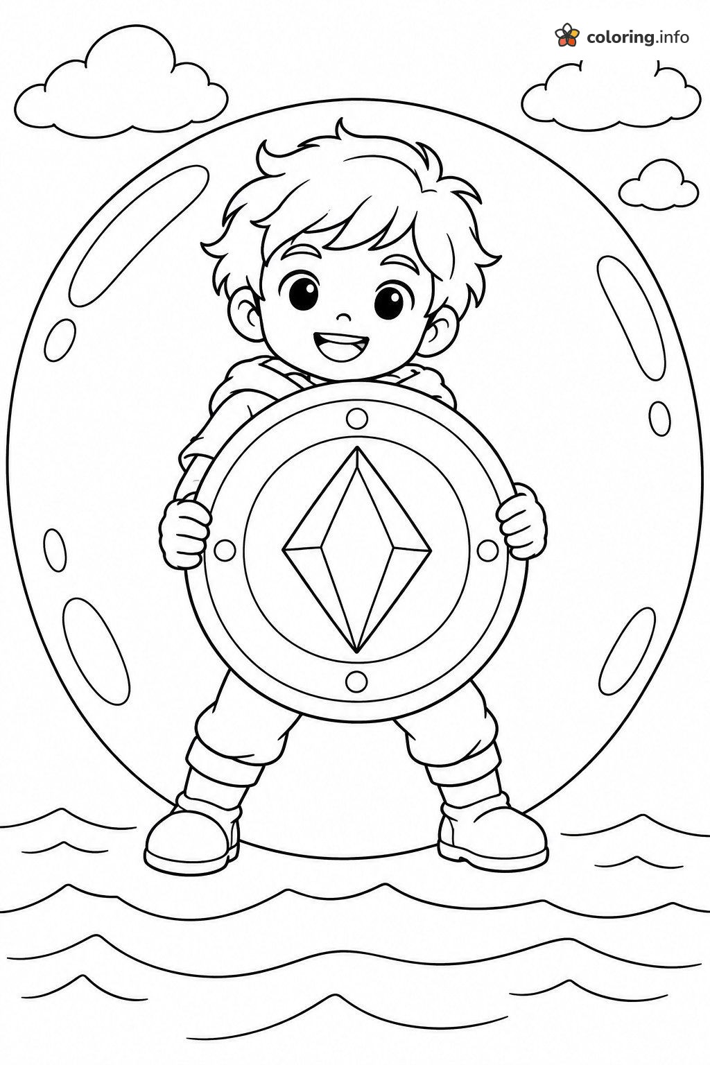 Boy with Diamond Shield by the Ocean, Steven Universe Page coloring page Boy with Diamond Shield by the Ocean, Steven Universe Page coloring page