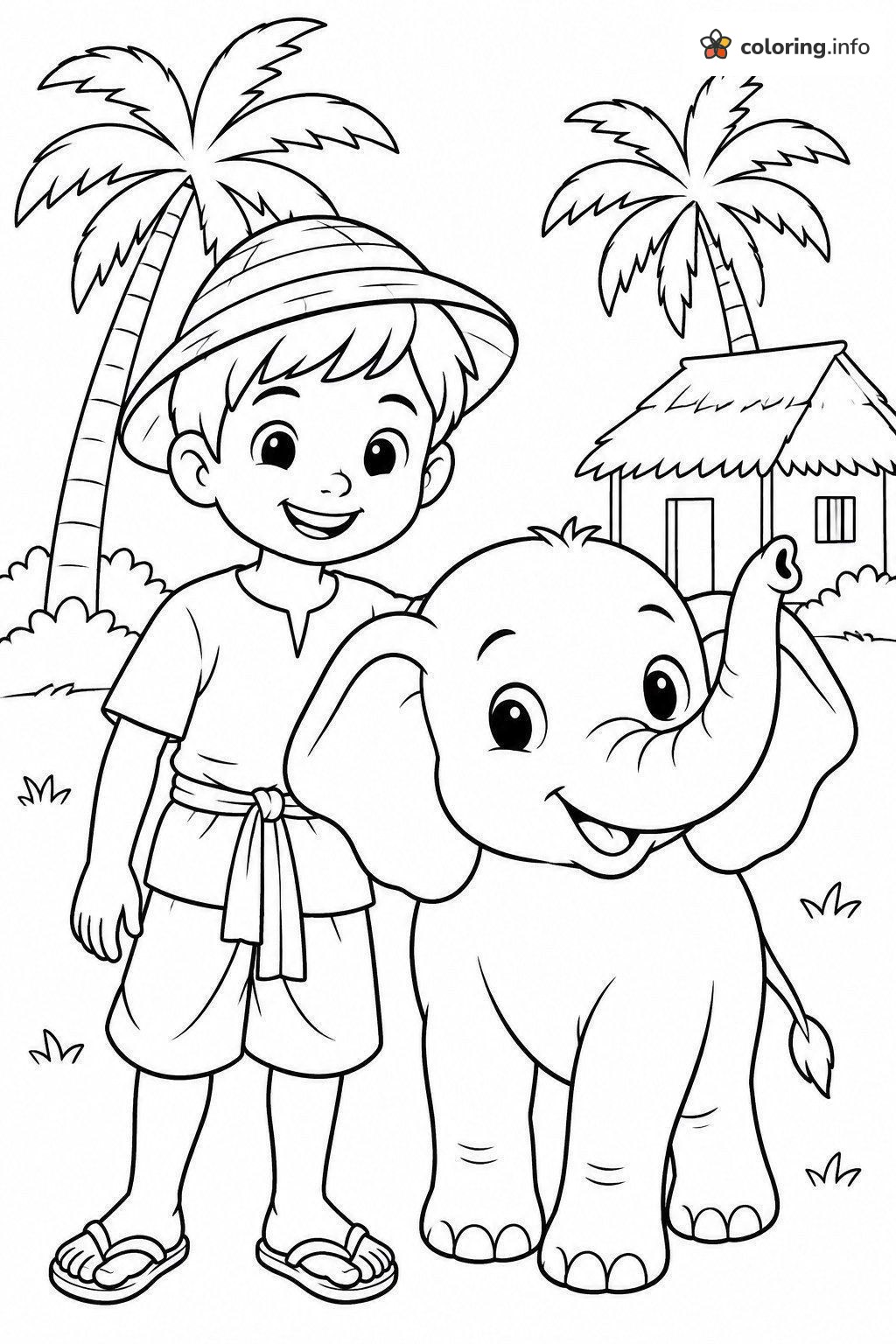 Straw Hat Boy and Baby Elephant (Chhota Bheem) coloring sheet Straw Hat Boy and Baby Elephant (Chhota Bheem) coloring sheet
