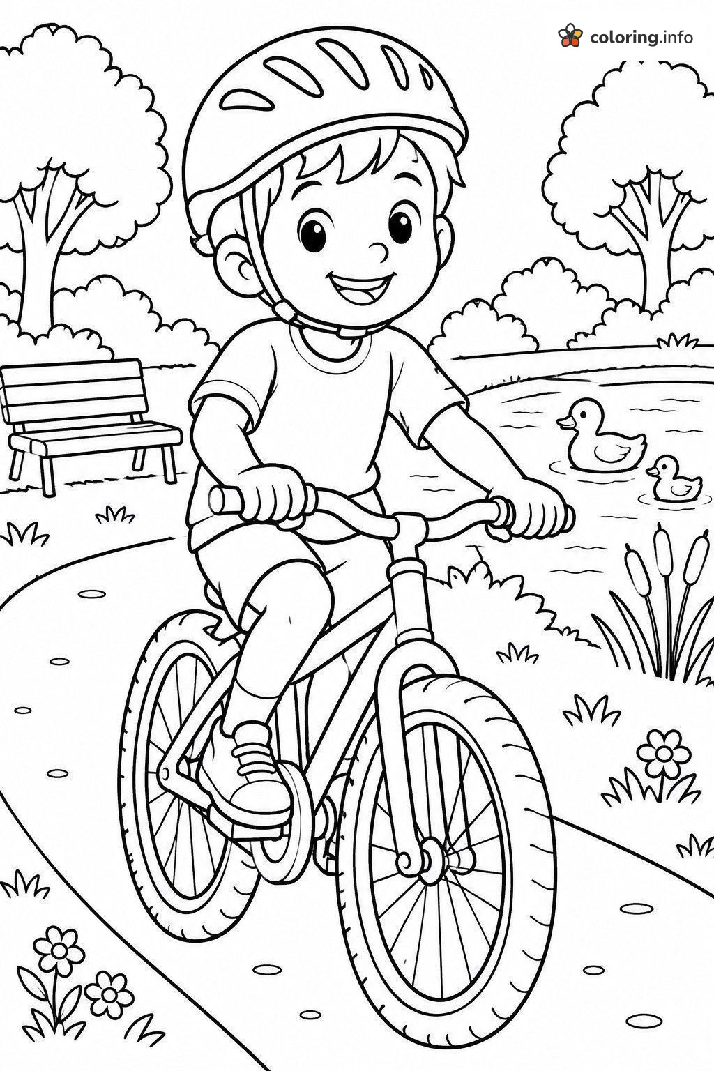 Boy on a Bike Park Pond Activity Sheets coloring page Boy on a Bike Park Pond Activity Sheets coloring page