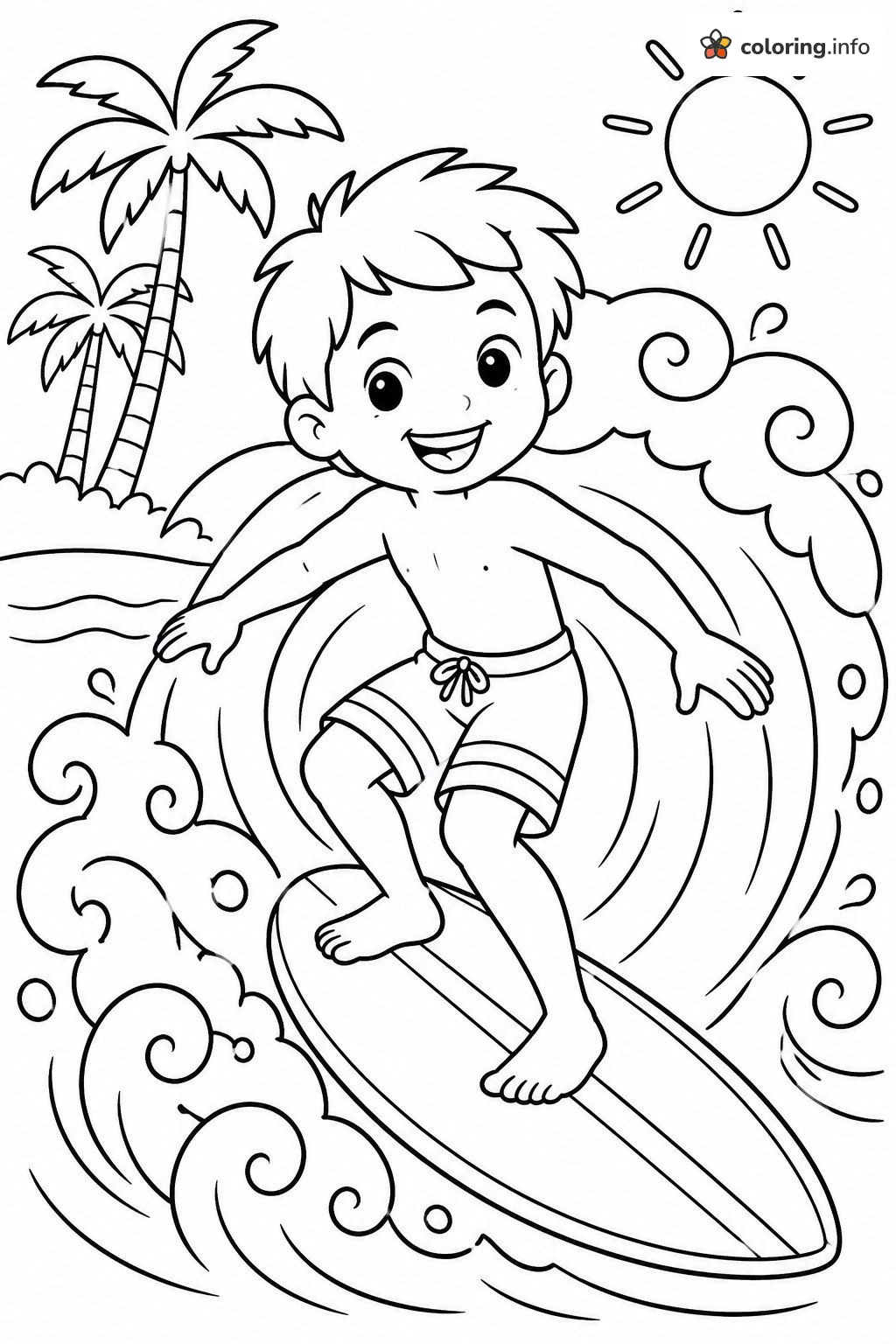 Surfer Boy Riding a Big Beach Wave coloring page Surfer Boy Riding a Big Beach Wave coloring page