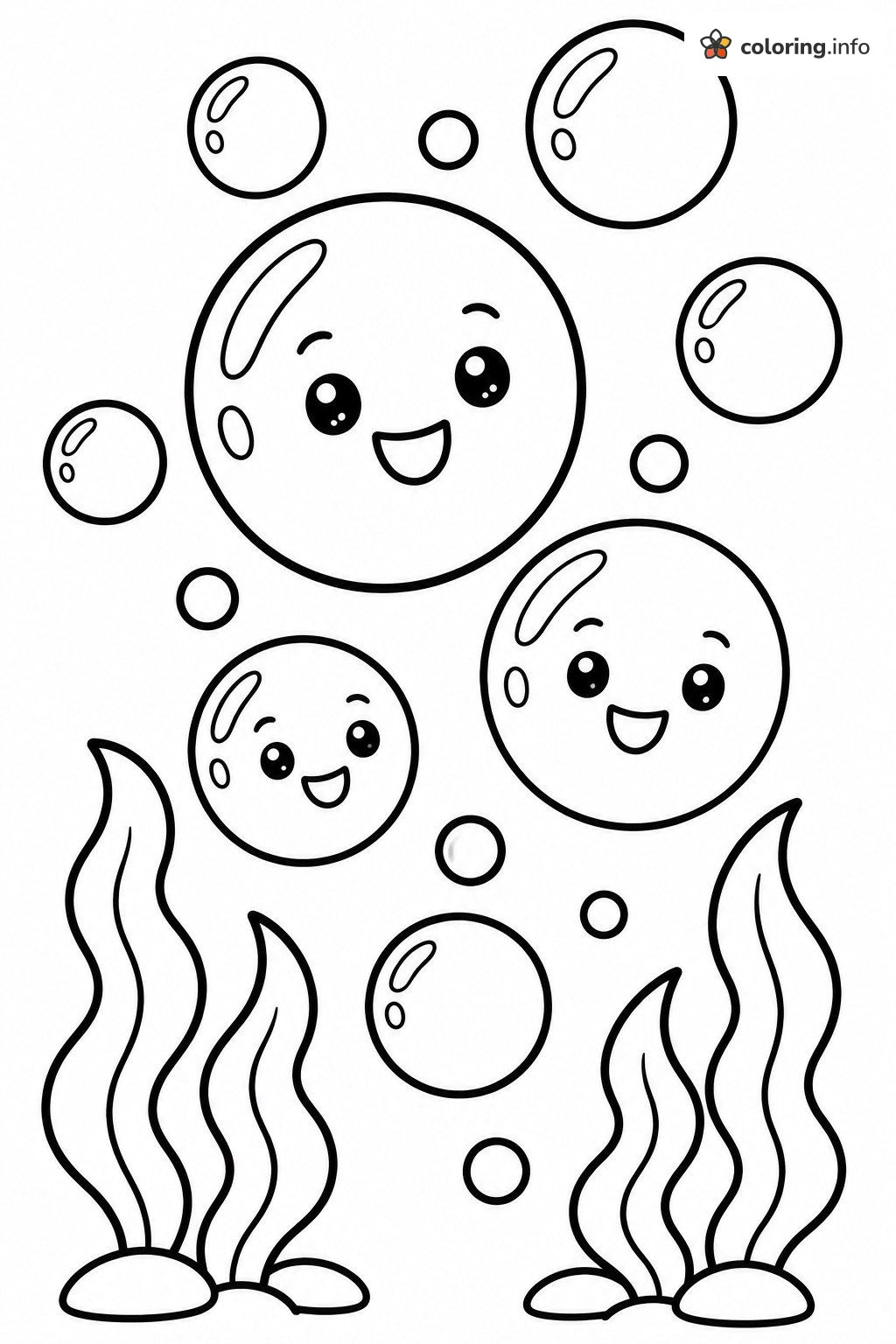 Happy Bubble Faces Floating in the Ocean coloring page Happy Bubble Faces Floating in the Ocean coloring page
