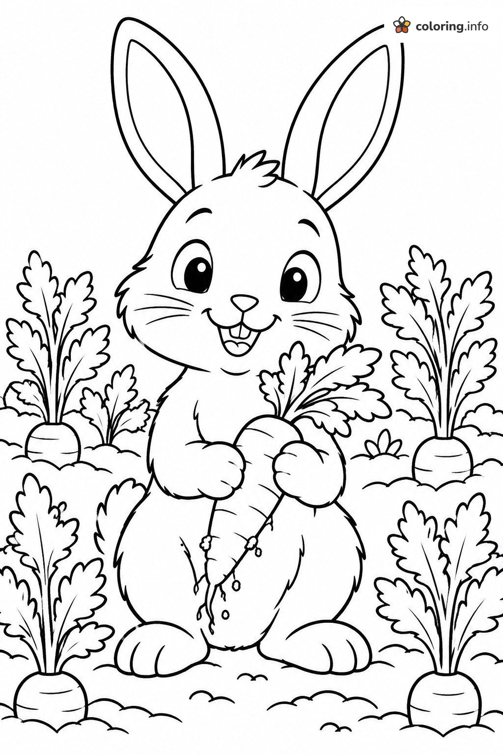 Bunny With a Big Carrot in the Vegetable Patch coloring page Bunny With a Big Carrot in the Vegetable Patch coloring page