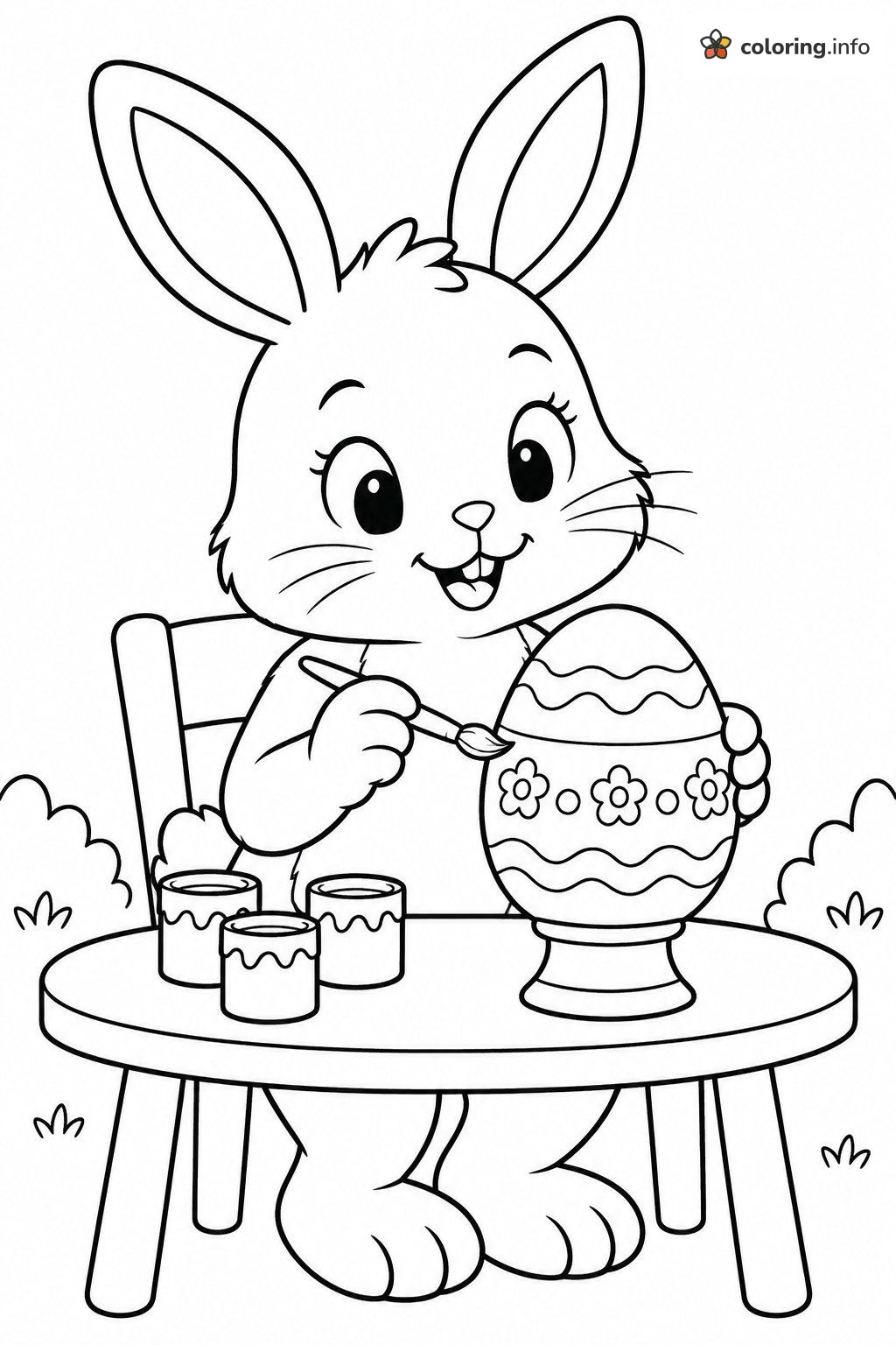 Painting Time: Bunny at the Table, Easter for Kids Page printable coloring page Painting Time: Bunny at the Table, Easter for Kids Page printable coloring page
