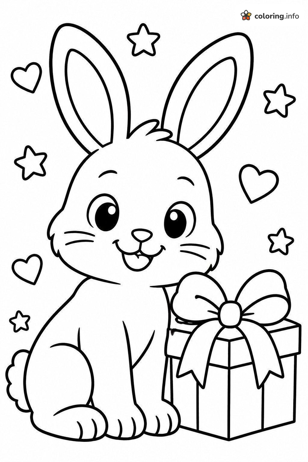 Bunny and Bow-Topped Gift Box Thank You Card coloring page Bunny and Bow-Topped Gift Box Thank You Card coloring page