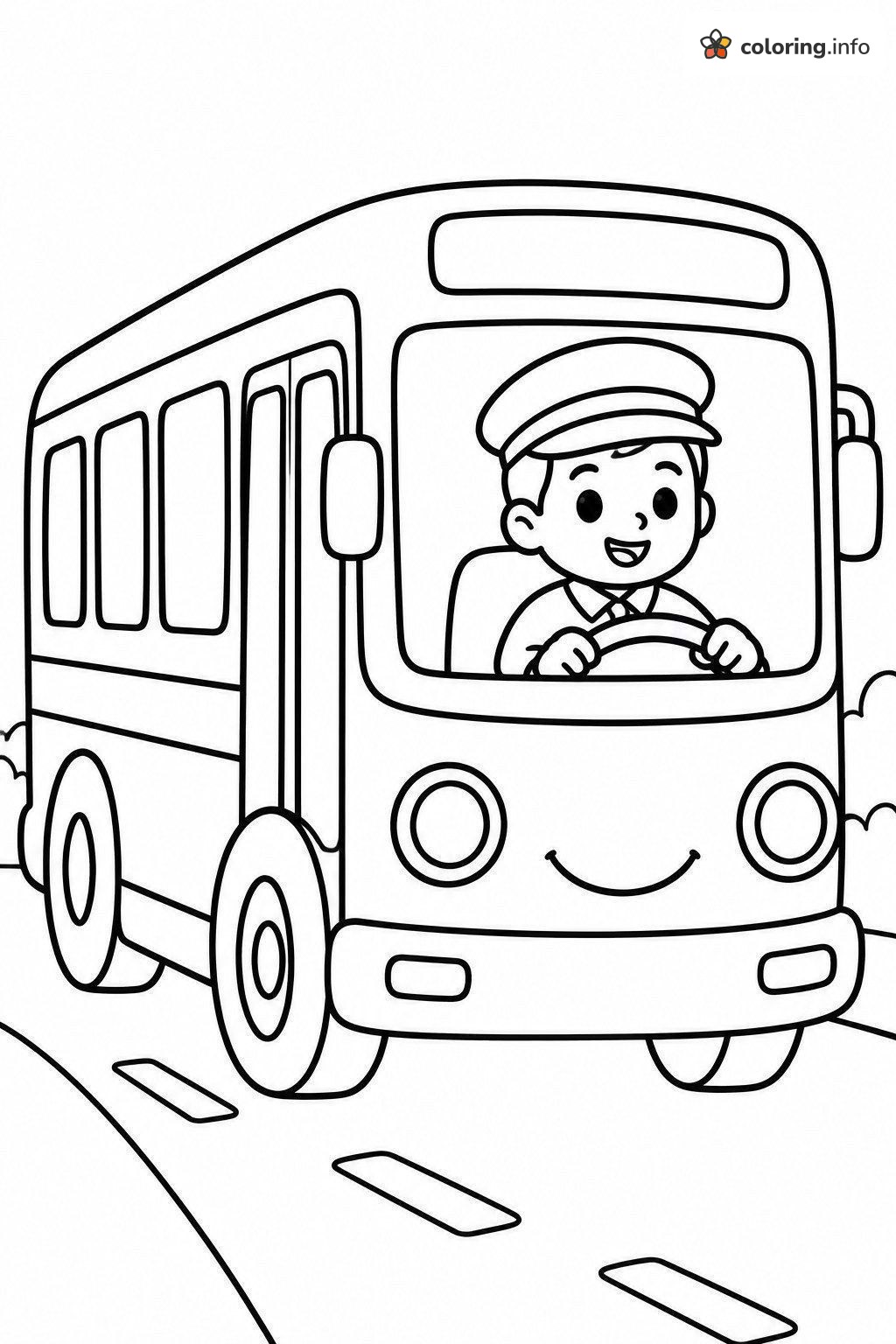 Happy Bus Driver Rolling Through the City coloring page Happy Bus Driver Rolling Through the City coloring page