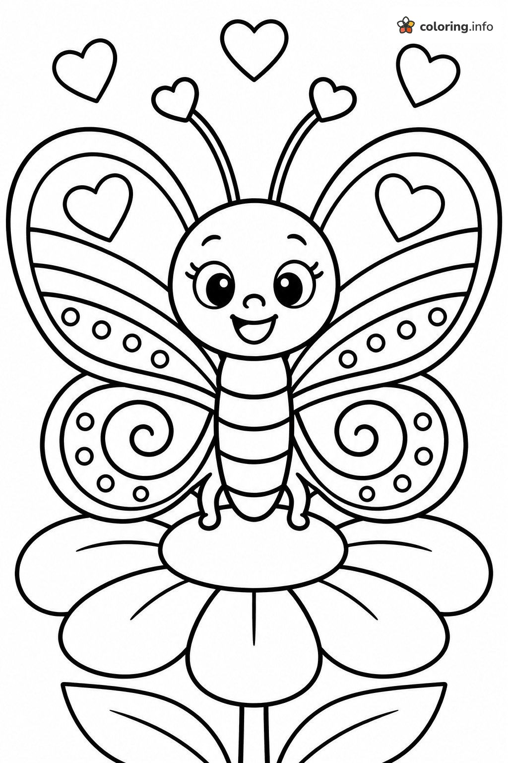 Happy Butterfly on a Daisy, Romero Britto Style coloring page Happy Butterfly on a Daisy, Romero Britto Style coloring page