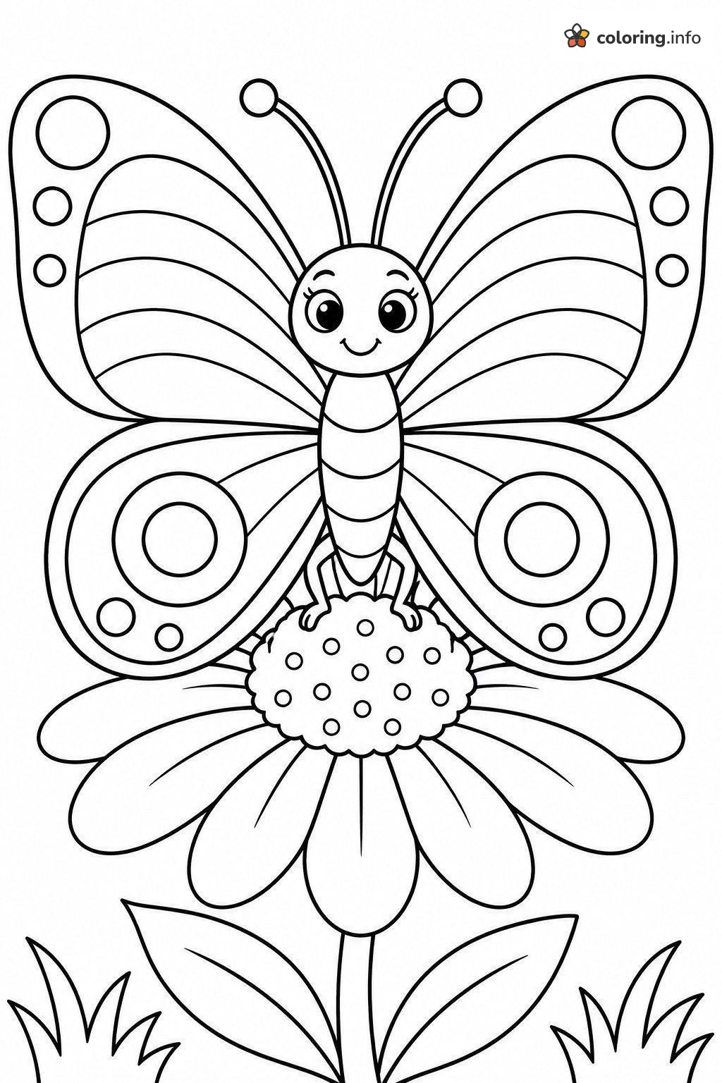 Butterfly Perched on a Daisy Among Flowers coloring page Butterfly Perched on a Daisy Among Flowers coloring page