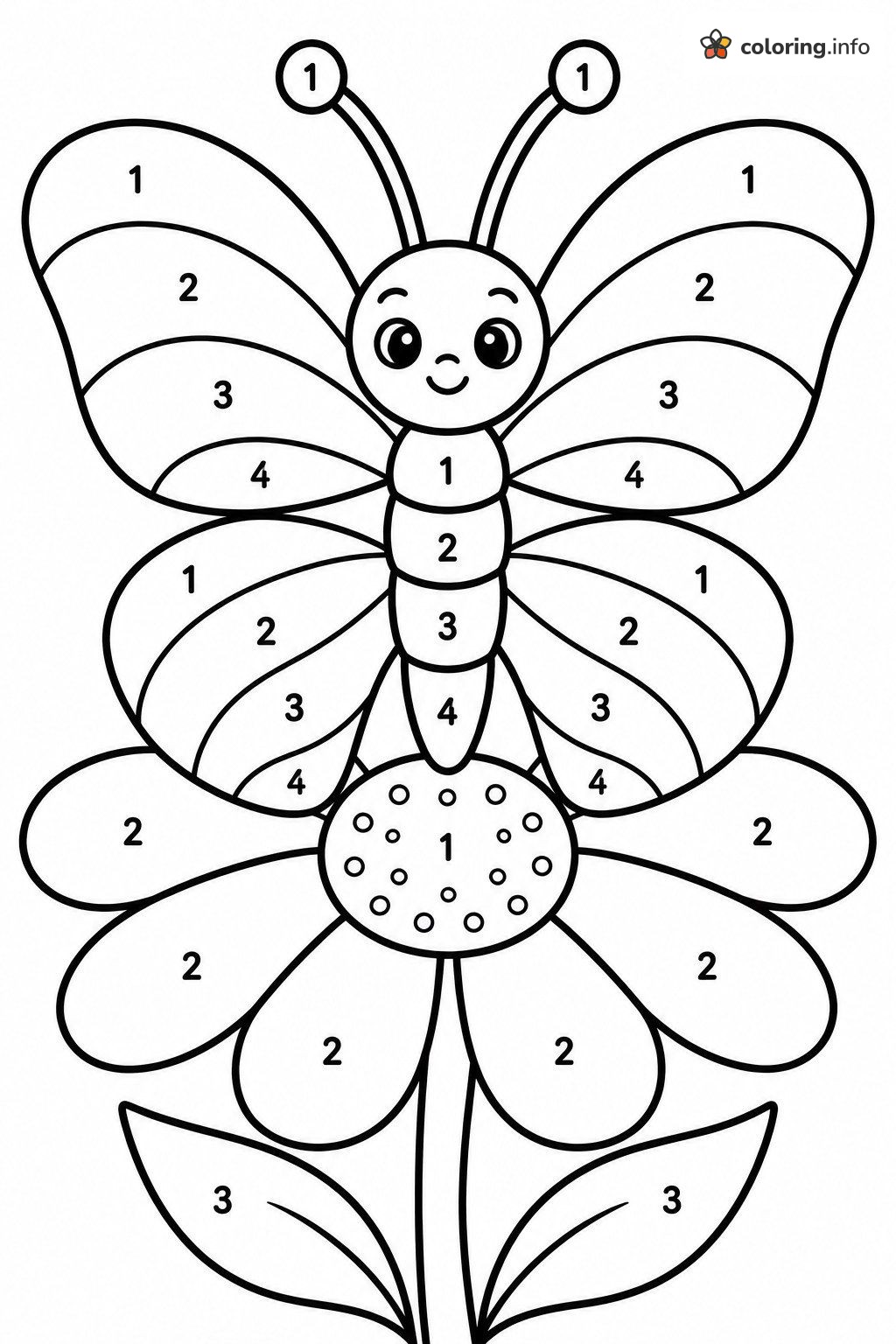 Color by Number Butterfly Sitting on a Daisy coloring sheet Color by Number Butterfly Sitting on a Daisy coloring sheet