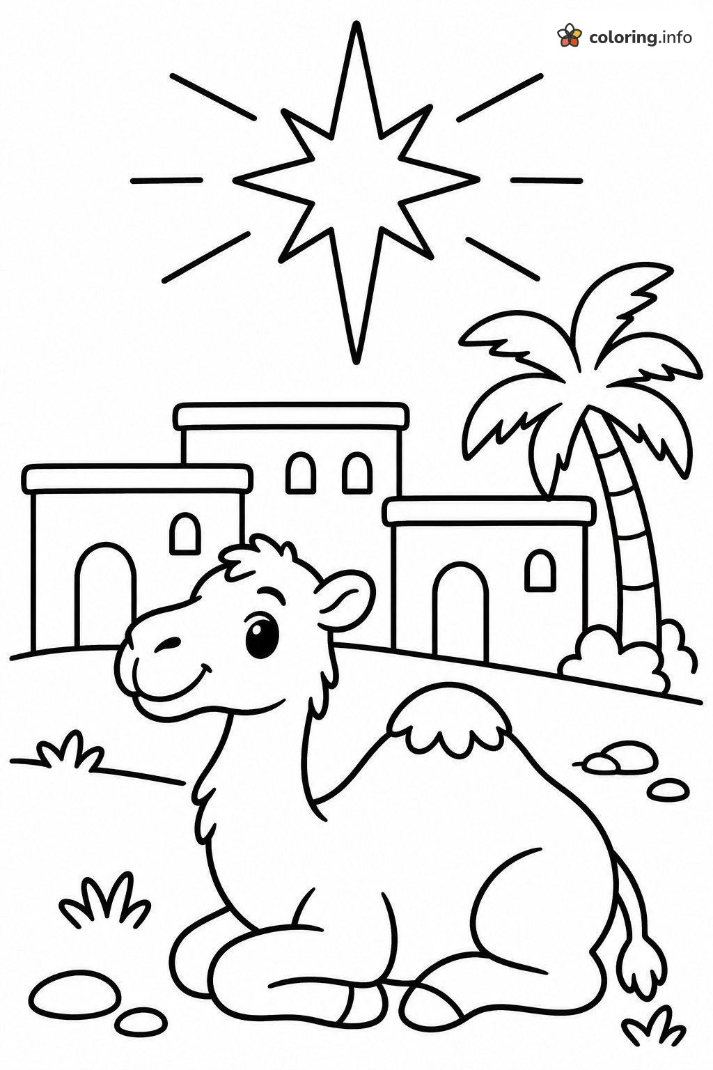 Smiling Camel Under the Bethlehem Star, Jesus / Bible Page coloring page Smiling Camel Under the Bethlehem Star, Jesus / Bible Page coloring page
