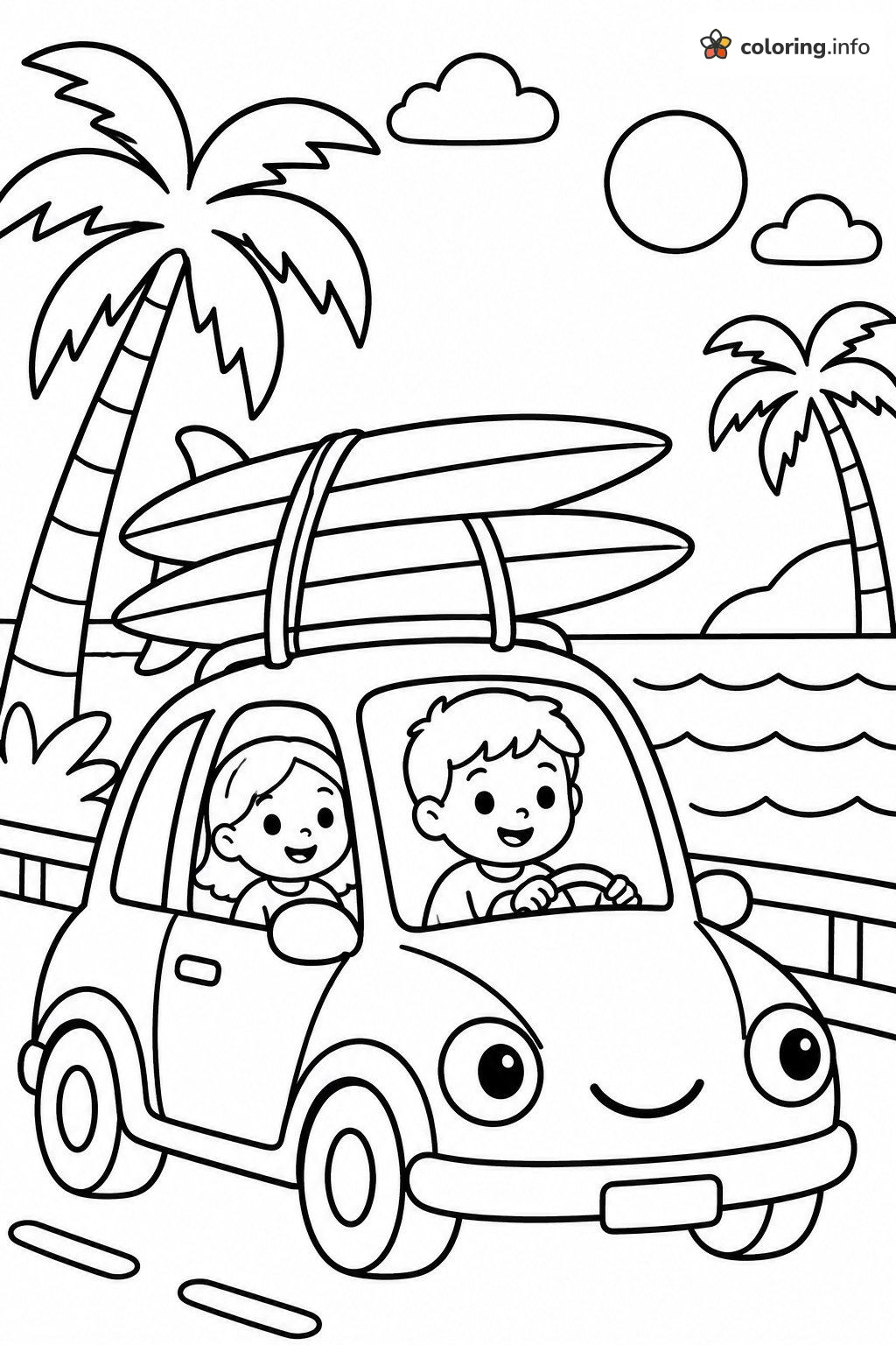 Beach Trip Car Carrying Two Surfboards coloring page Beach Trip Car Carrying Two Surfboards coloring page