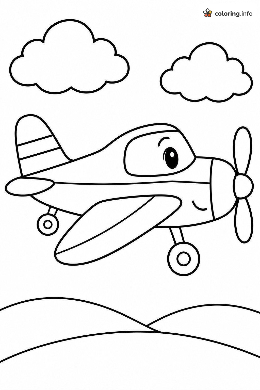 Little Propeller Airplane Soaring Above Green Hills coloring page Little Propeller Airplane Soaring Above Green Hills coloring page