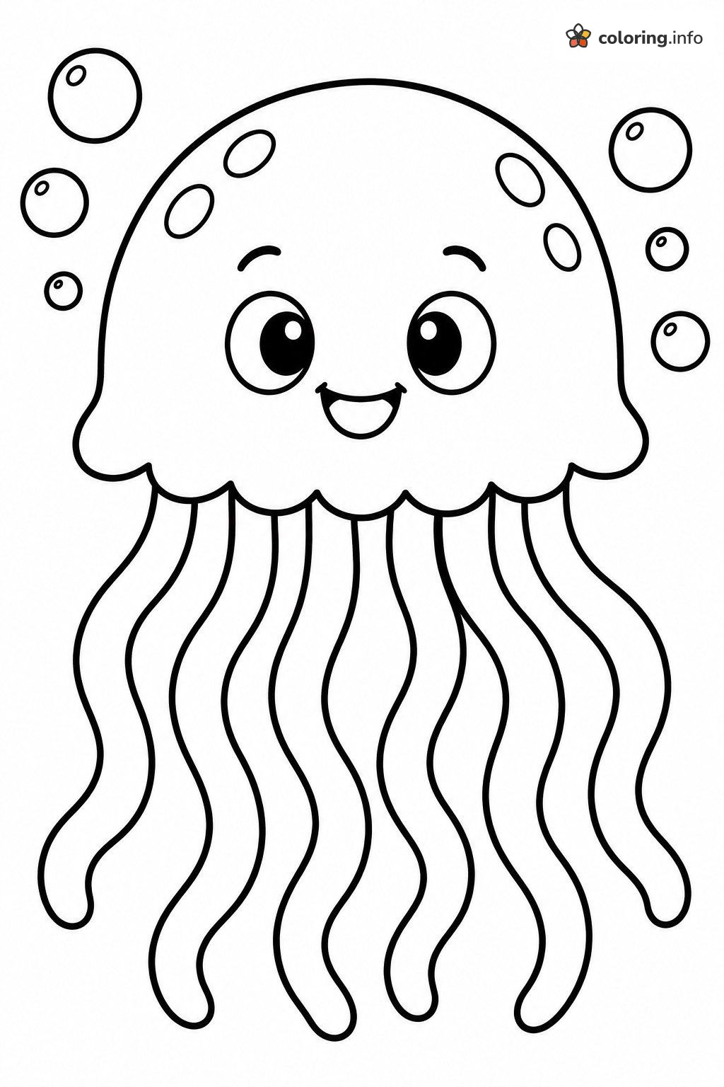 Smiling Cartoon Jellyfish With Six Bubbles printable coloring page Smiling Cartoon Jellyfish With Six Bubbles printable coloring page