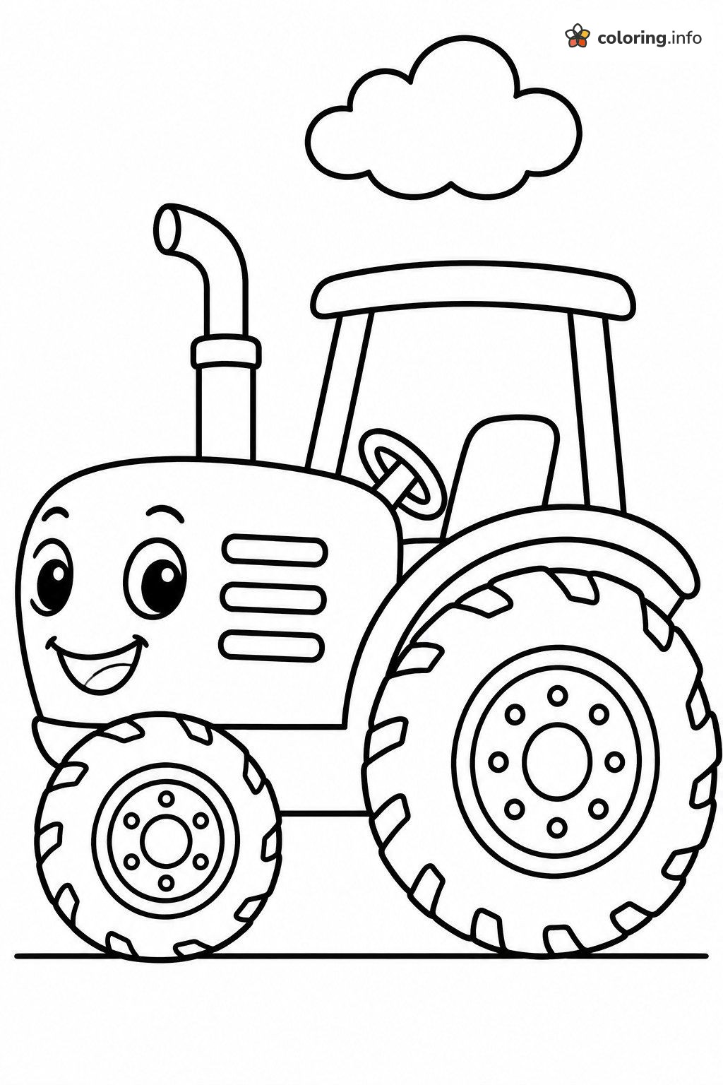 Big-Wheeled Tractor With a Happy Face and Cloud coloring page Big-Wheeled Tractor With a Happy Face and Cloud coloring page