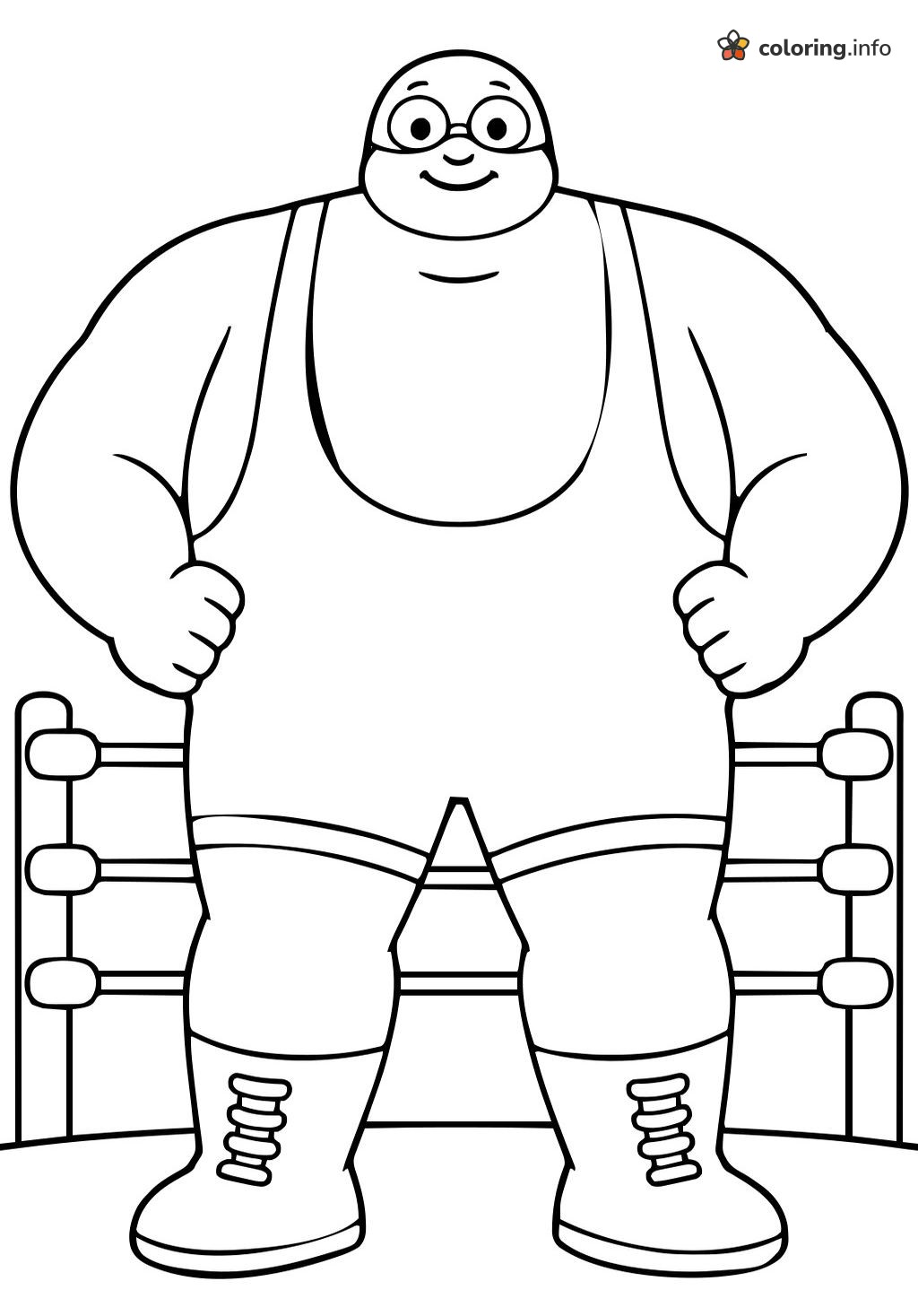 Friendly Bald Wrestler With Glasses in the Wrestling Ring coloring page Friendly Bald Wrestler With Glasses in the Wrestling Ring coloring page