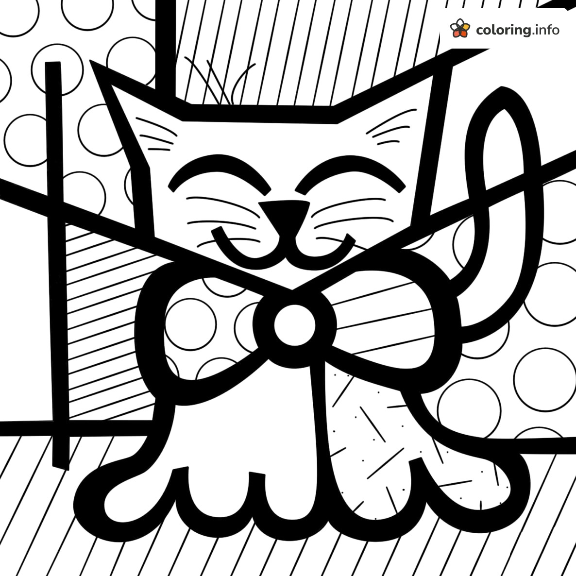 Bow Tie Cat in Romero Britto style Pop Art coloring sheet Bow Tie Cat in Romero Britto style Pop Art coloring sheet