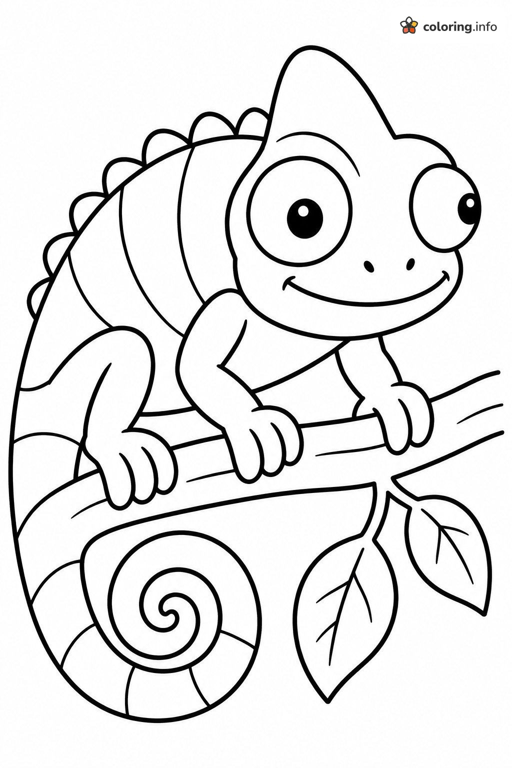 Chameleon Lizard Gripping a Leafy Branch printable coloring page Chameleon Lizard Gripping a Leafy Branch printable coloring page