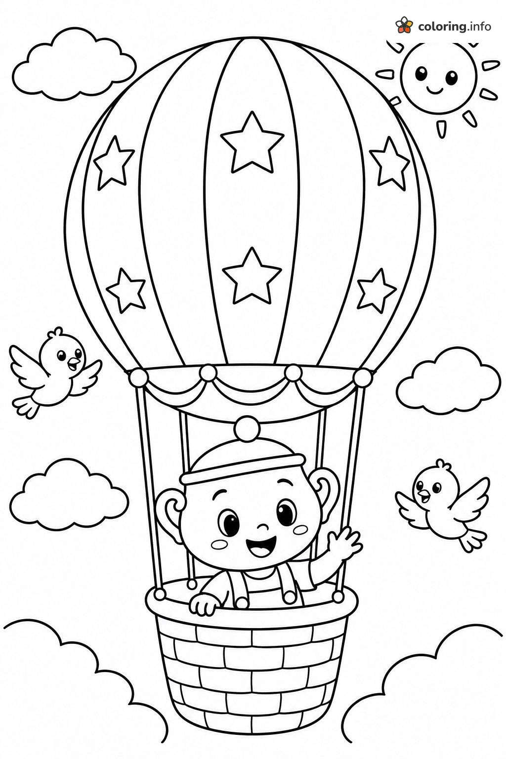 Starry Hot Air Balloon Wave from a Cuphead Style Kid coloring page Starry Hot Air Balloon Wave from a Cuphead Style Kid coloring page