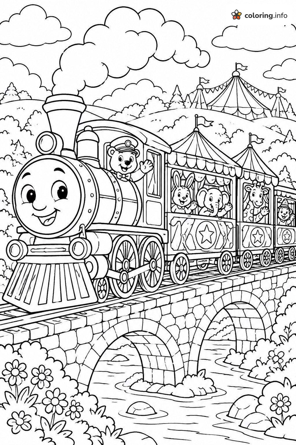 Circus Train on a Stone Bridge for Cuphead Lovers coloring page Circus Train on a Stone Bridge for Cuphead Lovers coloring page