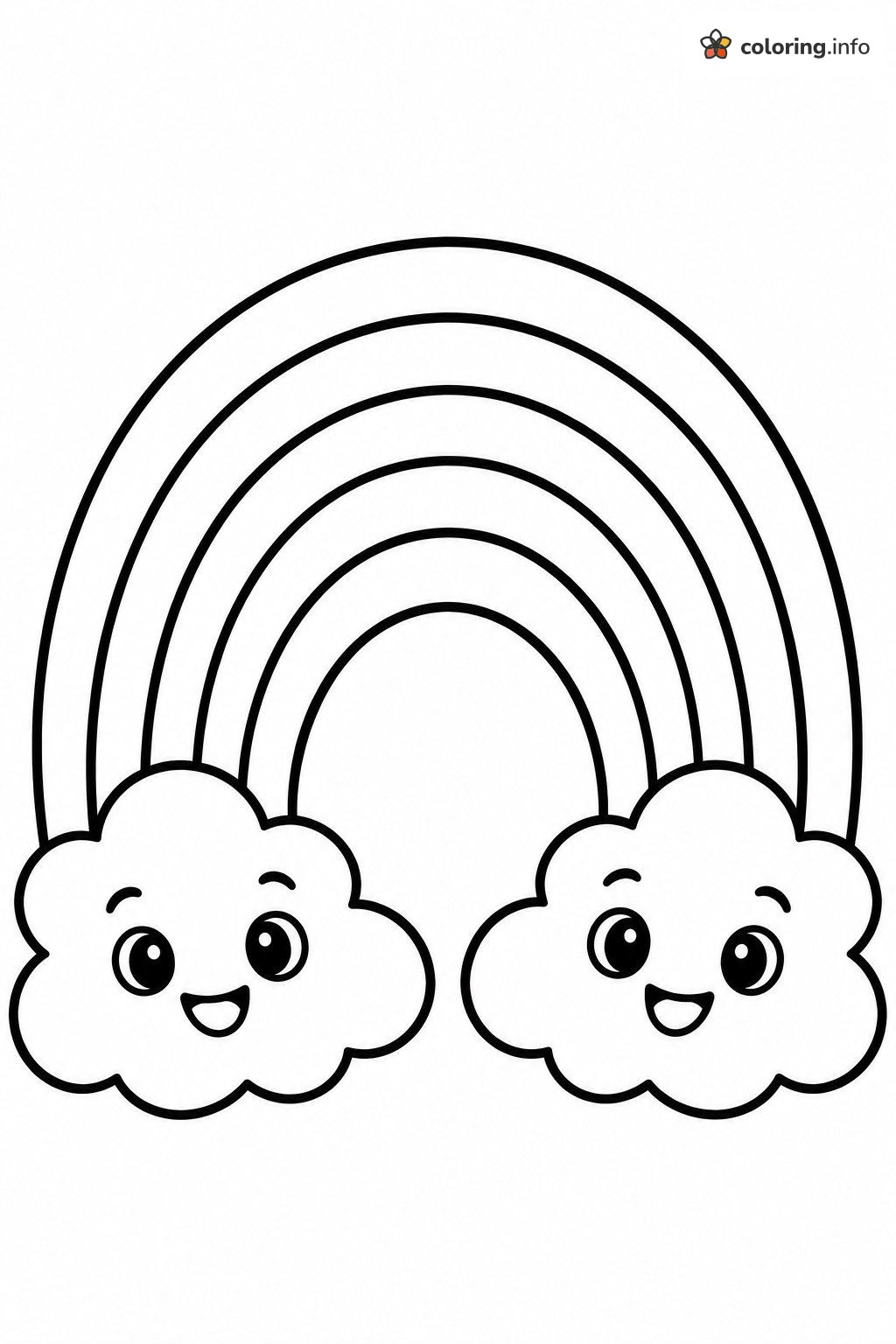 Smiling Cloud Friends and a Big Rainbow: Rainbow & Pot of Gold (St. Patrick's) Coloring Page Smiling Cloud Friends and a Big Rainbow: Rainbow & Pot of Gold (St. Patrick's) Coloring Page