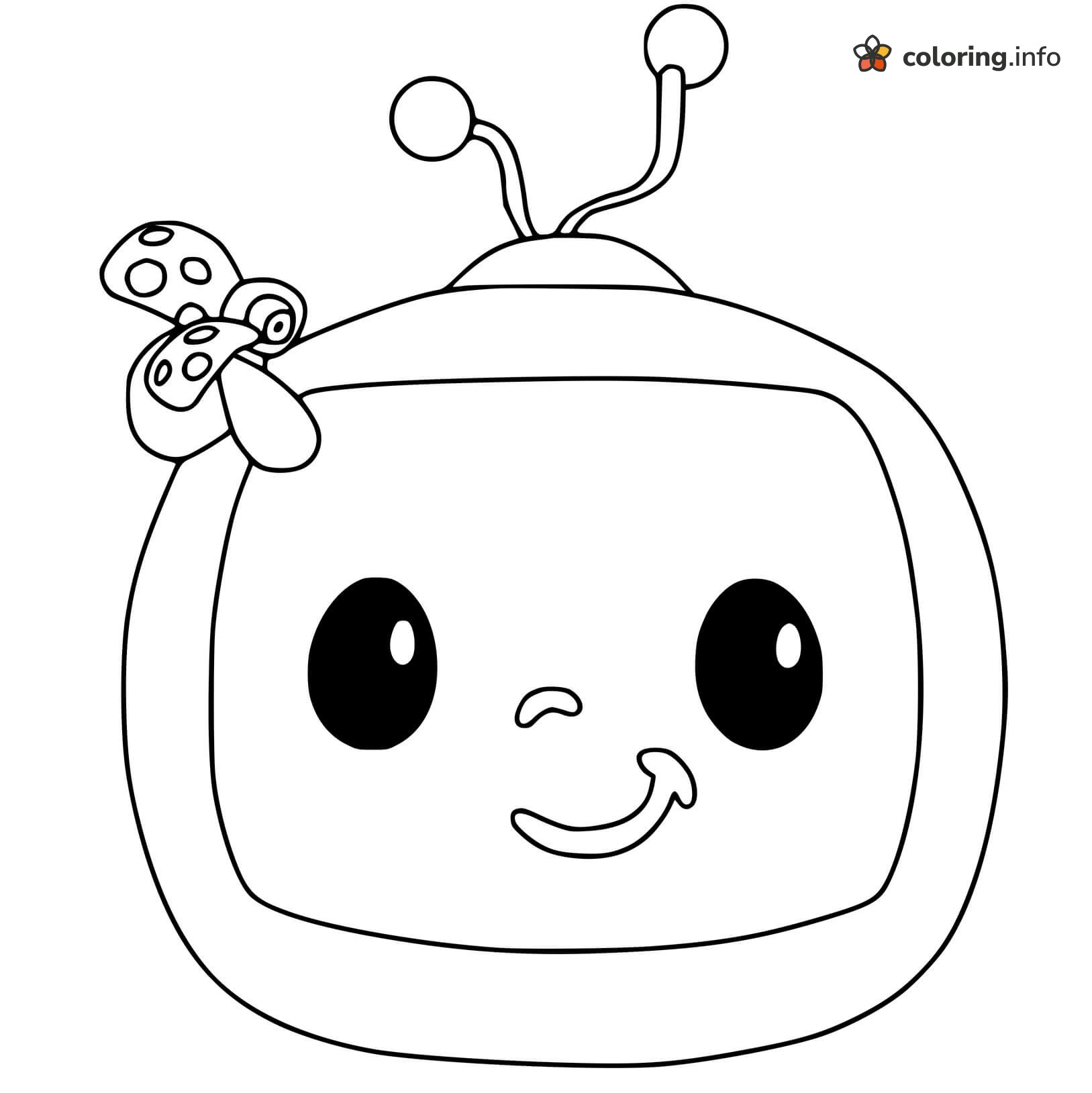 Smiling TV Face With Antennas and Bow from CoComelon coloring page Smiling TV Face With Antennas and Bow from CoComelon coloring page